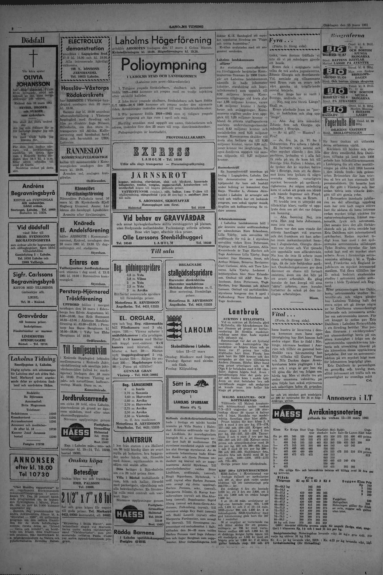 Laholms Tidning Onsdag 15 mars 1961, sida 2