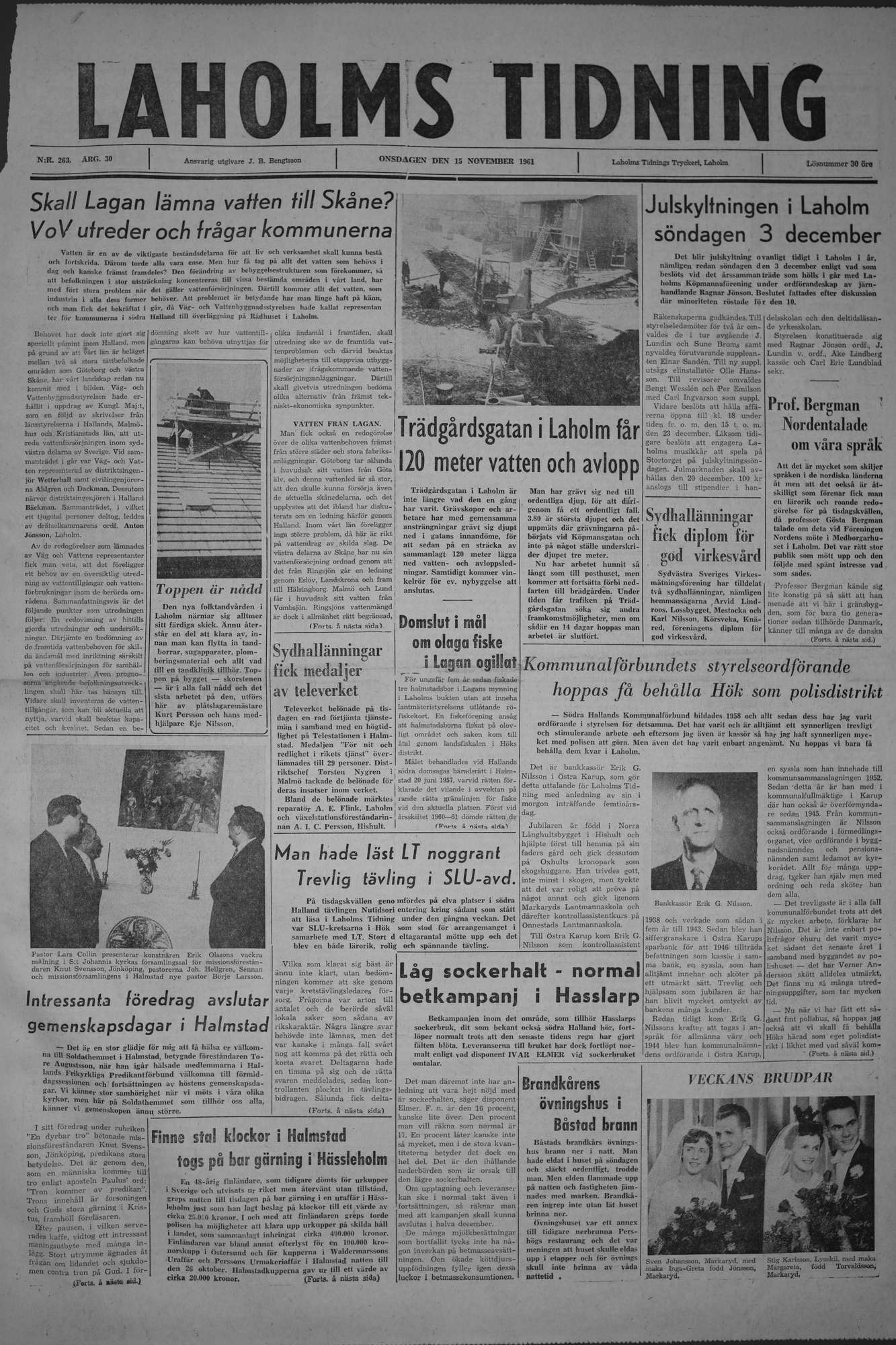 Laholms Tidning Onsdag 15 november 1961, sida 1
