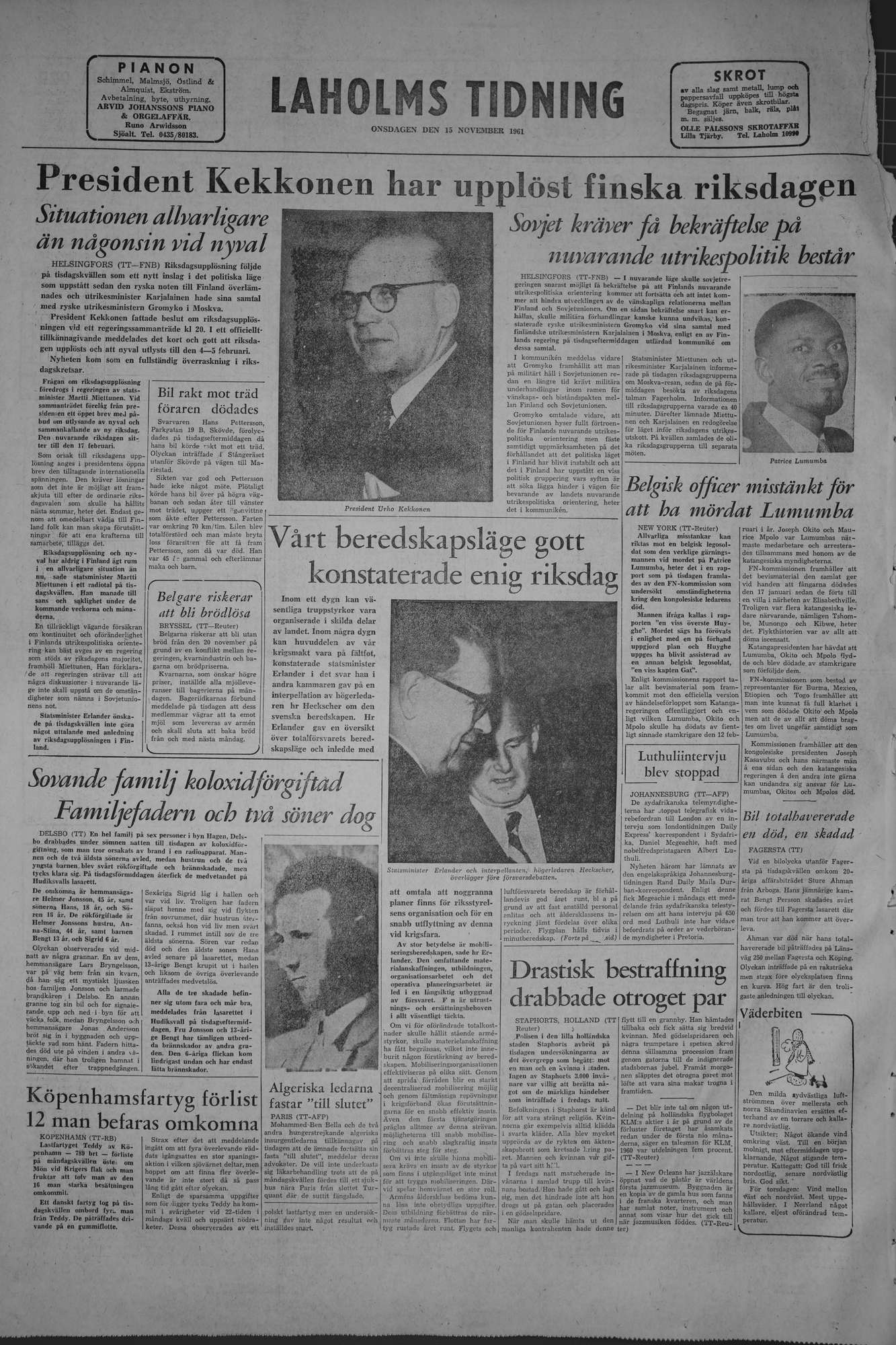 Laholms Tidning Onsdag 15 november 1961, sida 8