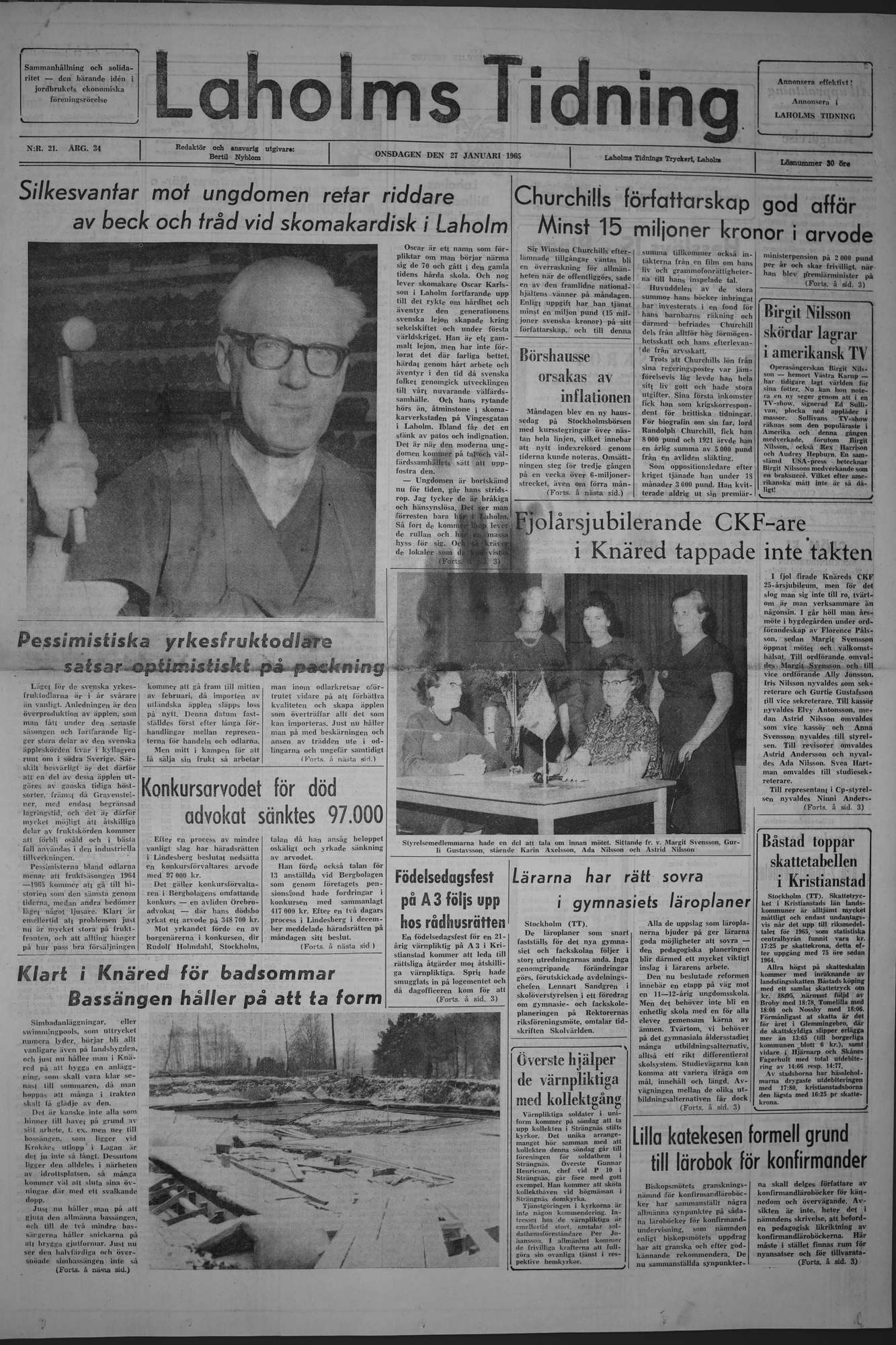 Laholms Tidning Onsdag 27 januari 1965, sida 1