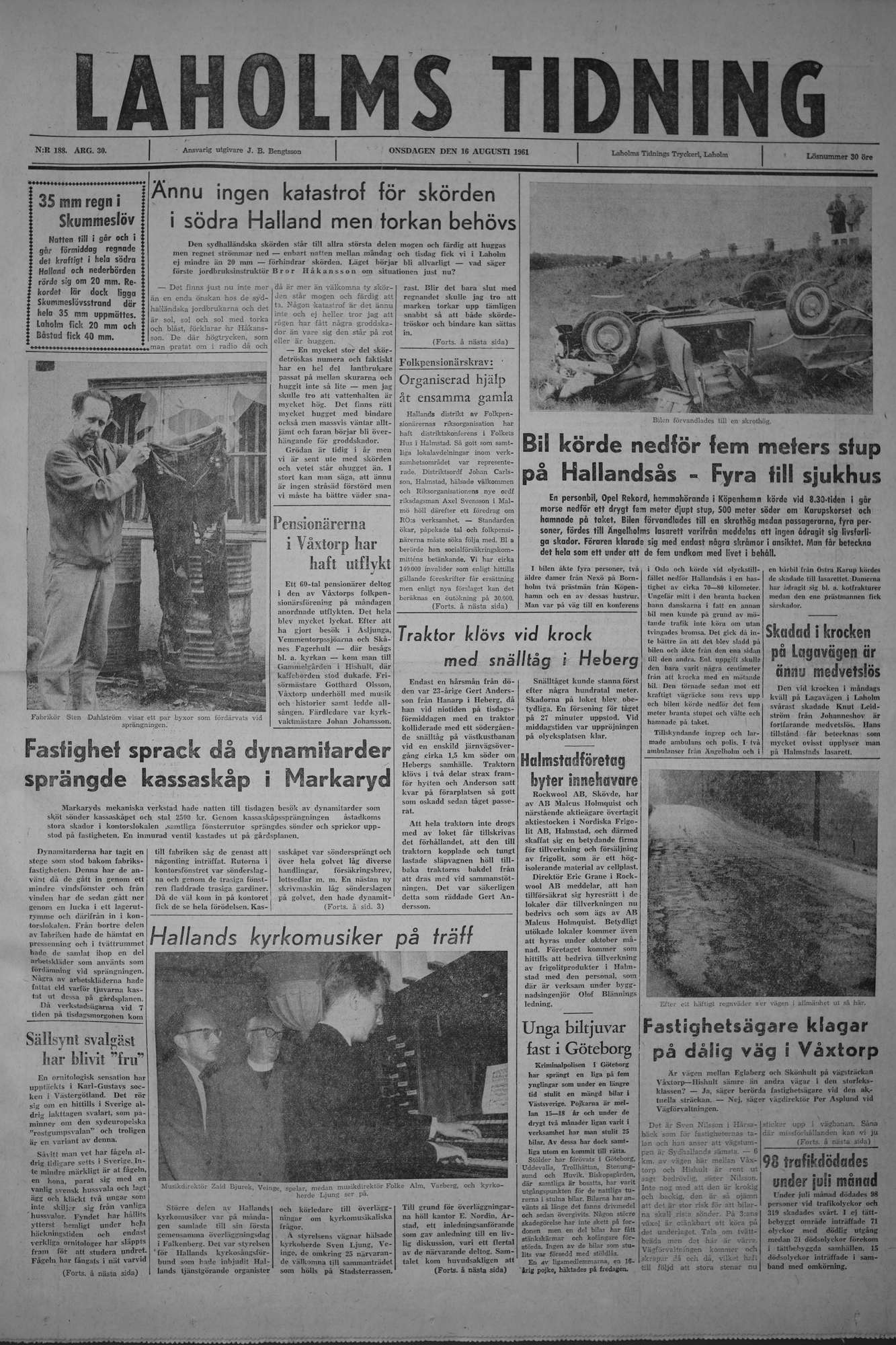 Laholms Tidning Onsdag 16 augusti 1961, sida 1