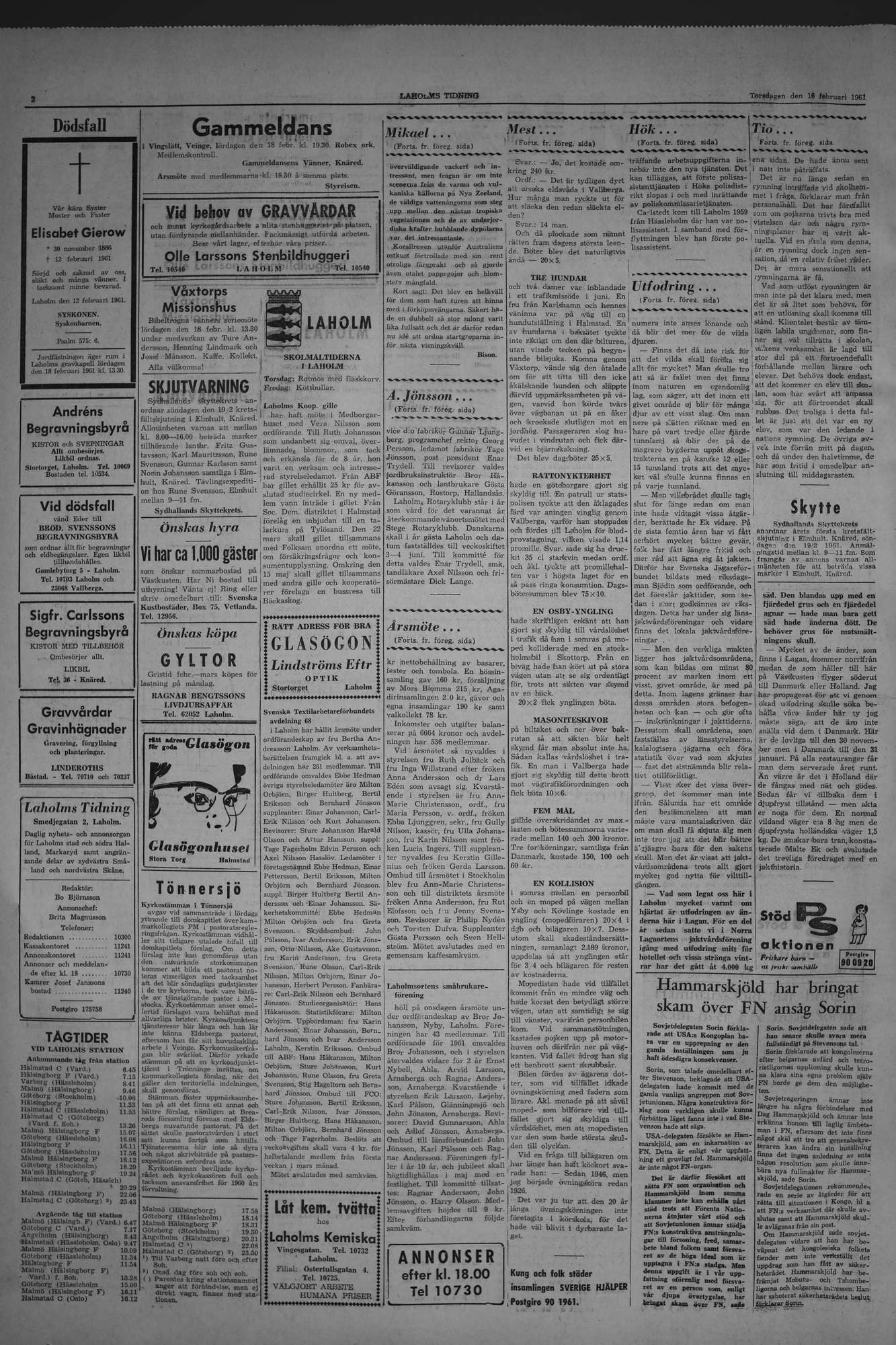 Laholms Tidning Torsdag 16 februari 1961, sida 2