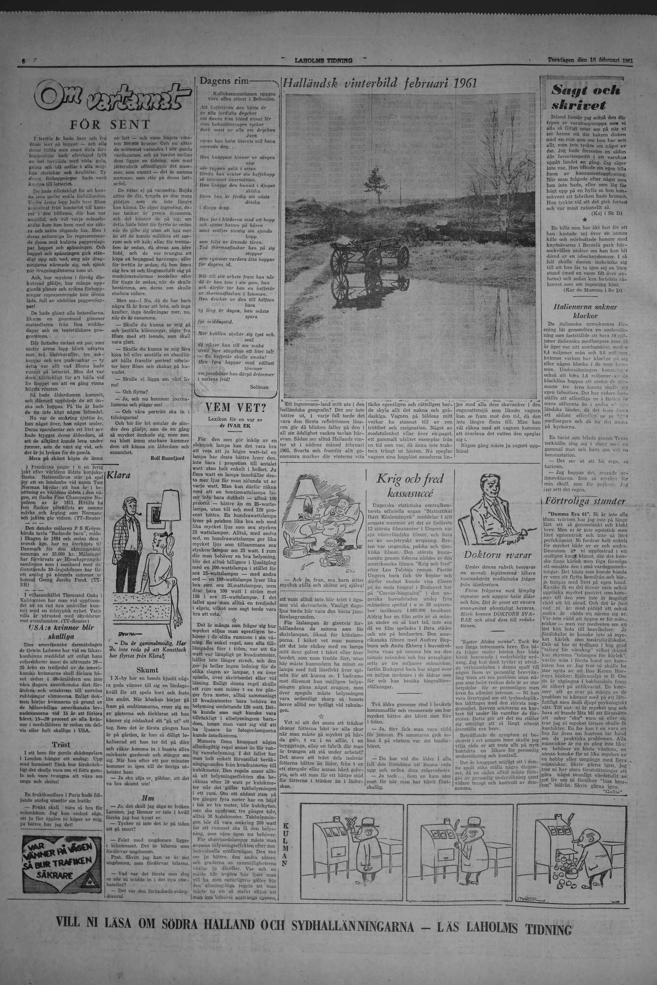 Laholms Tidning Torsdag 16 februari 1961, sida 6