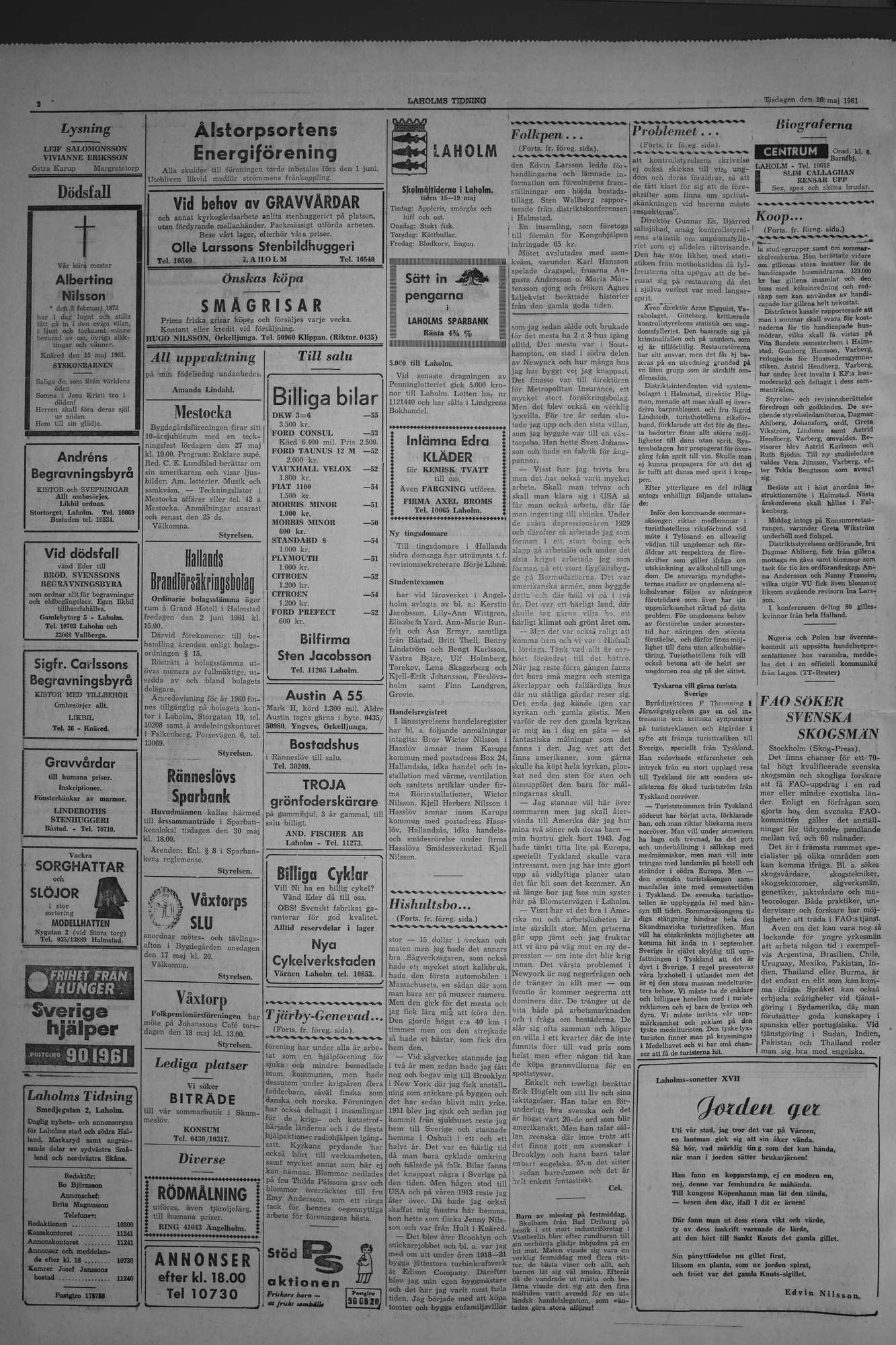 Laholms Tidning Tisdag 16 maj 1961, sida 2