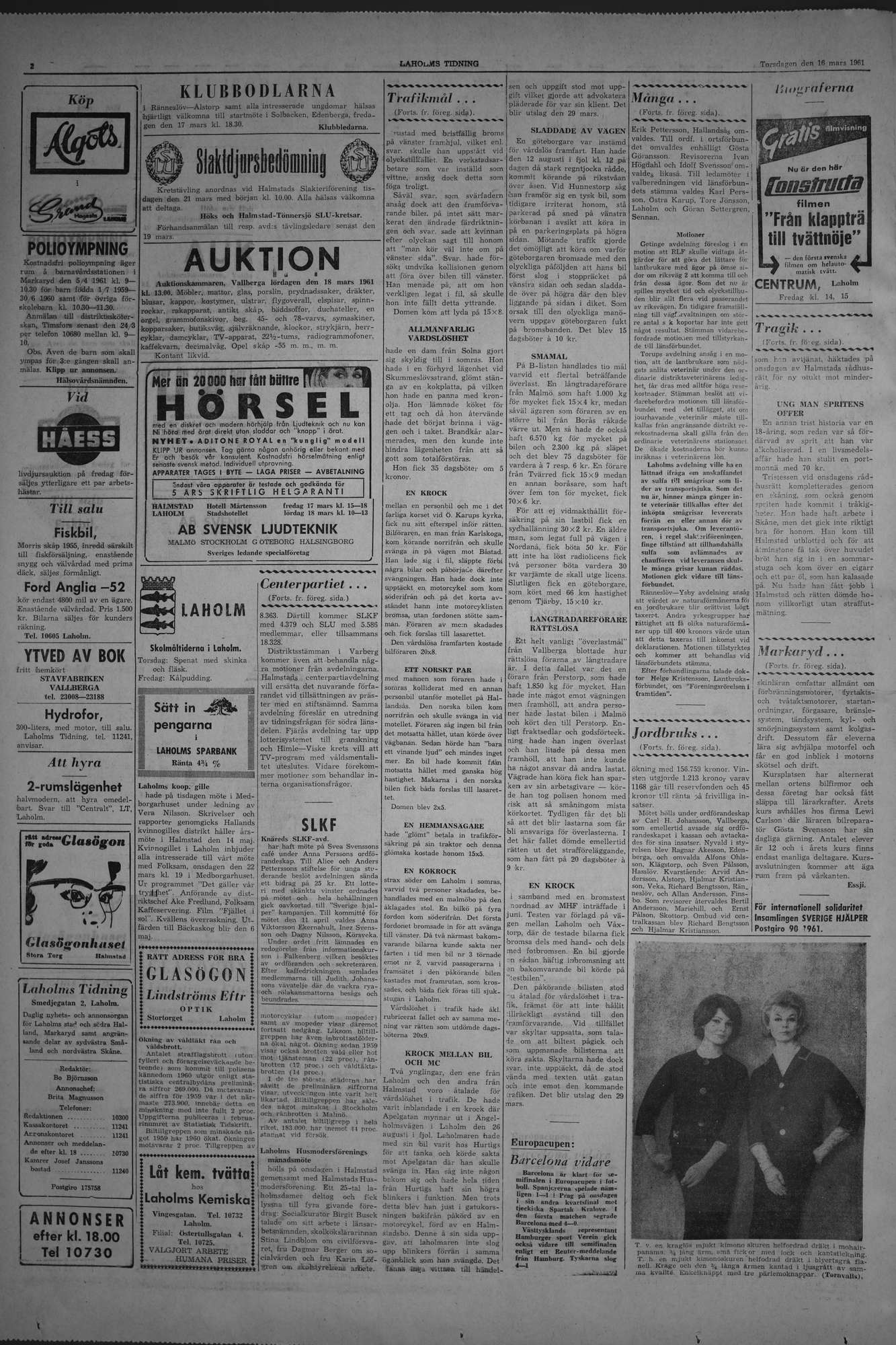 Laholms Tidning Torsdag 16 mars 1961, sida 2