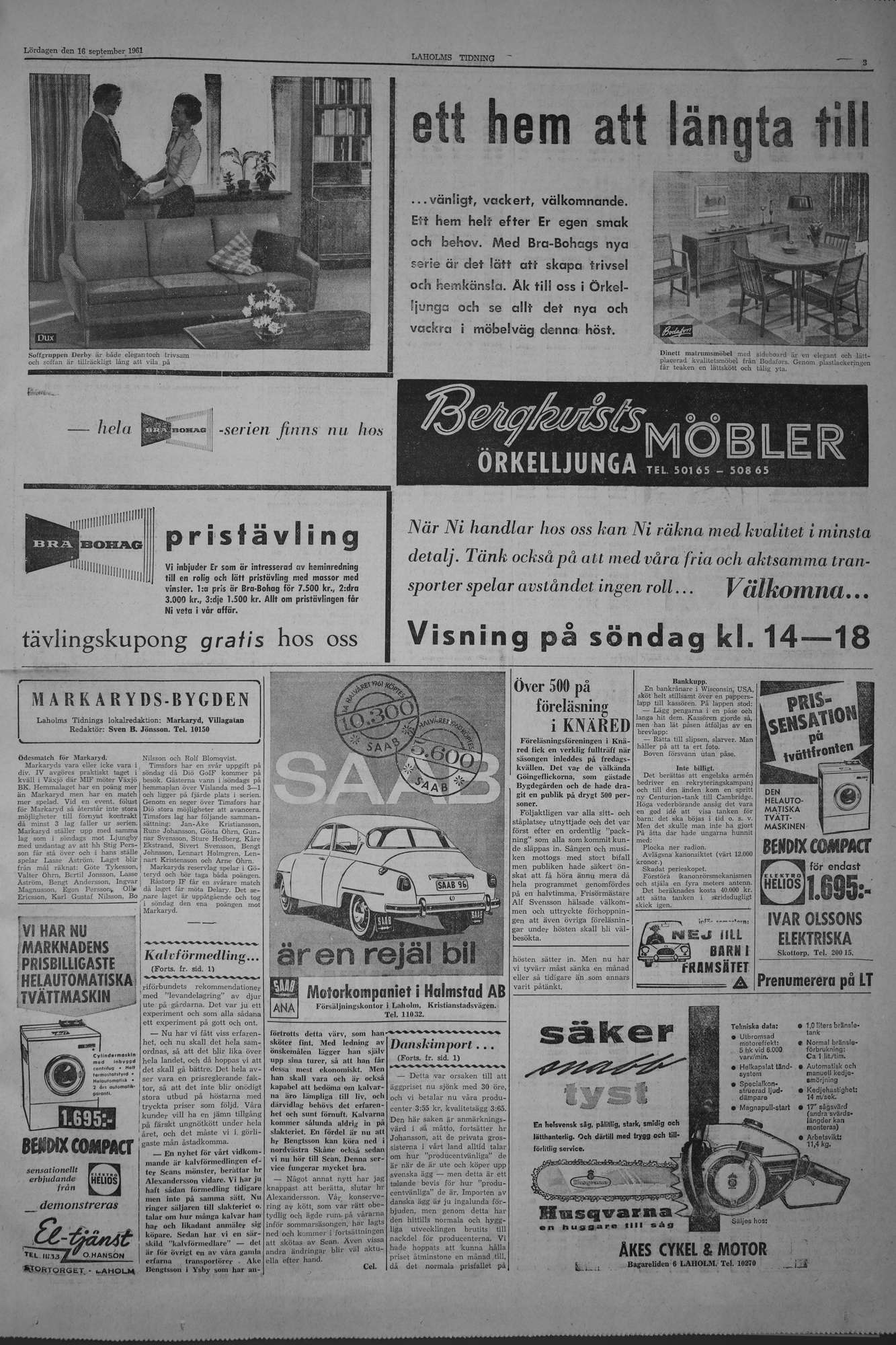Laholms Tidning Lördag 16 september 1961, sida 3