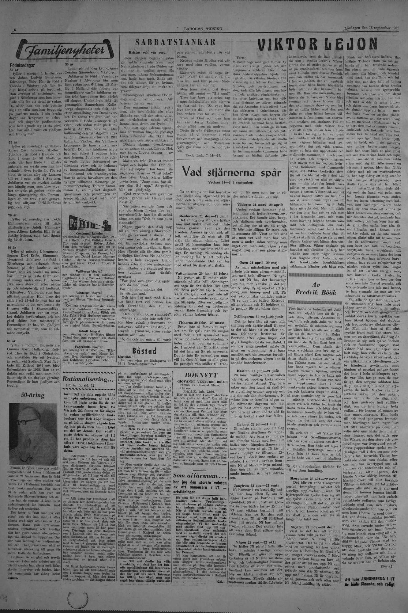 Laholms Tidning Lördag 16 september 1961, sida 6