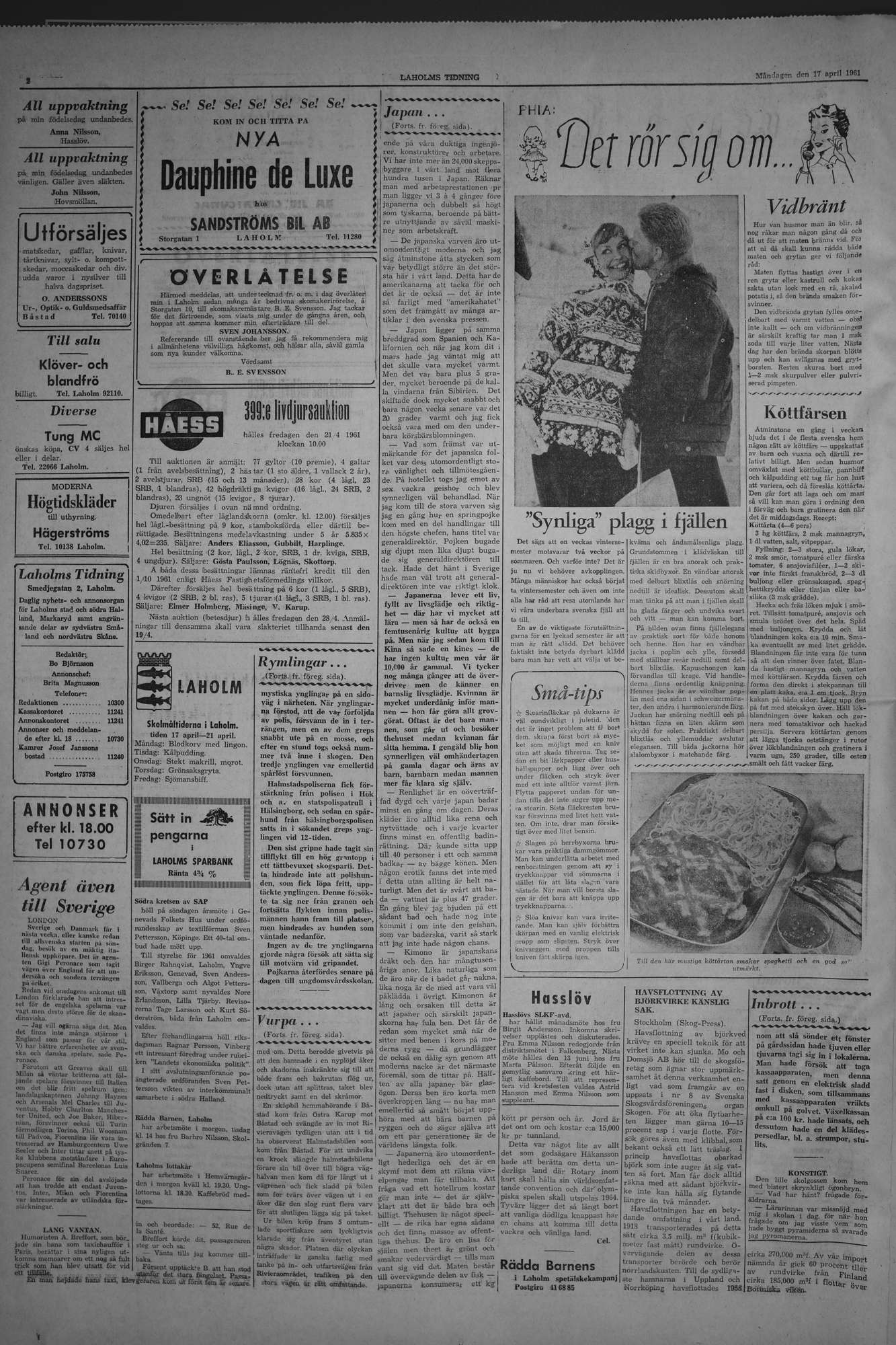 Laholms Tidning Måndag 17 april 1961, sida 2