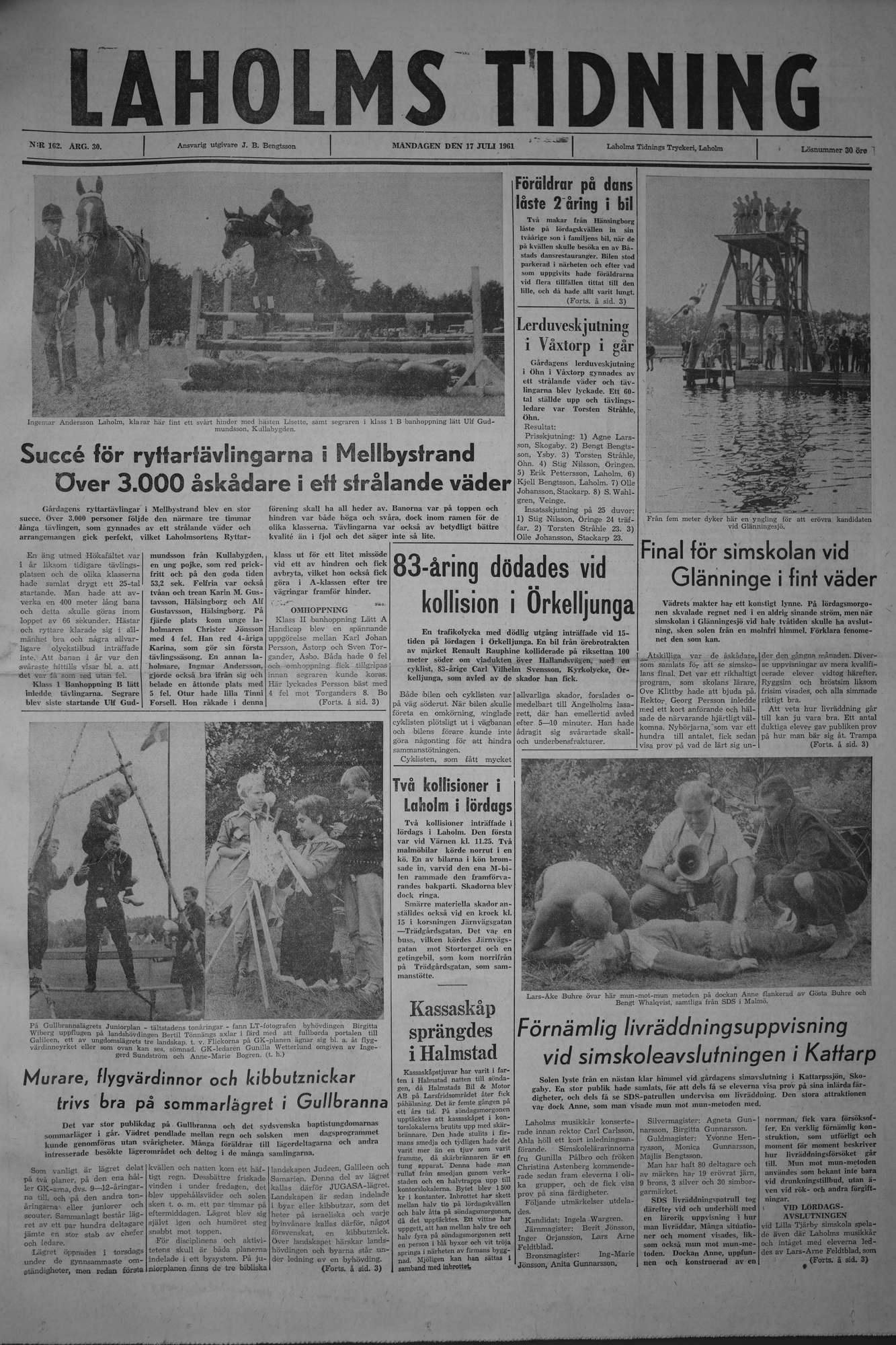 Laholms Tidning Måndag 17 juli 1961, sida 1