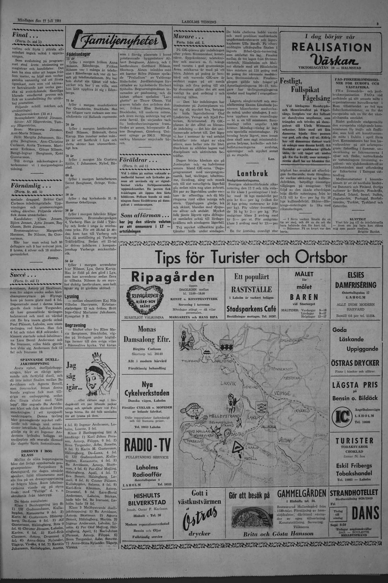Laholms Tidning Måndag 17 juli 1961, sida 3