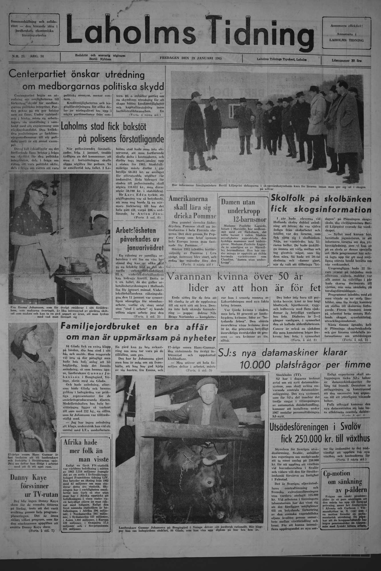 Laholms Tidning Fredag 29 januari 1965, sida 1