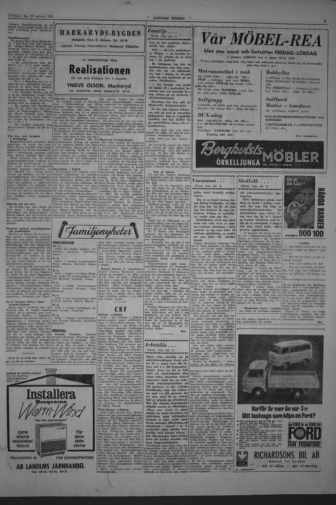 Laholms Tidning Fredag 29 januari 1965, sida 3