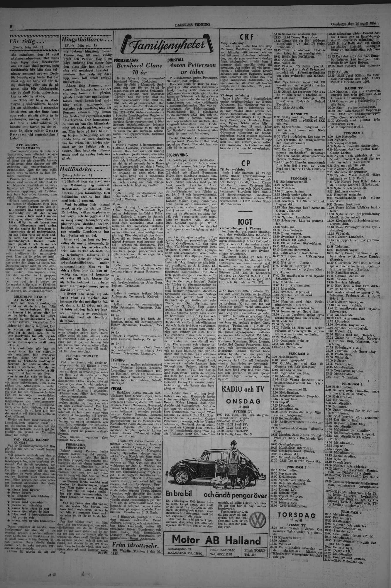 Laholms Tidning Onsdag 14 april 1965, sida 6