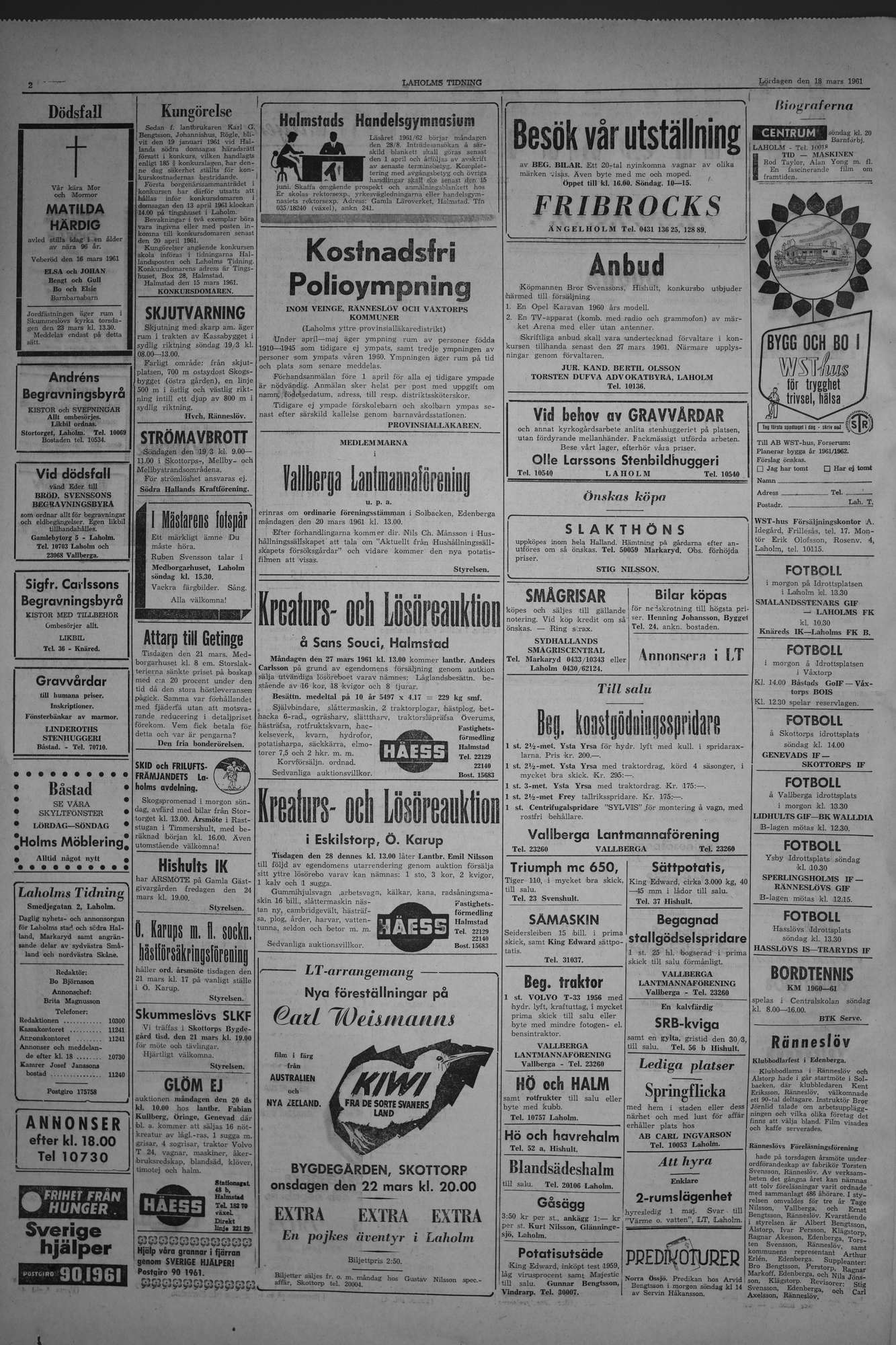 Laholms Tidning Lördag 18 mars 1961, sida 2