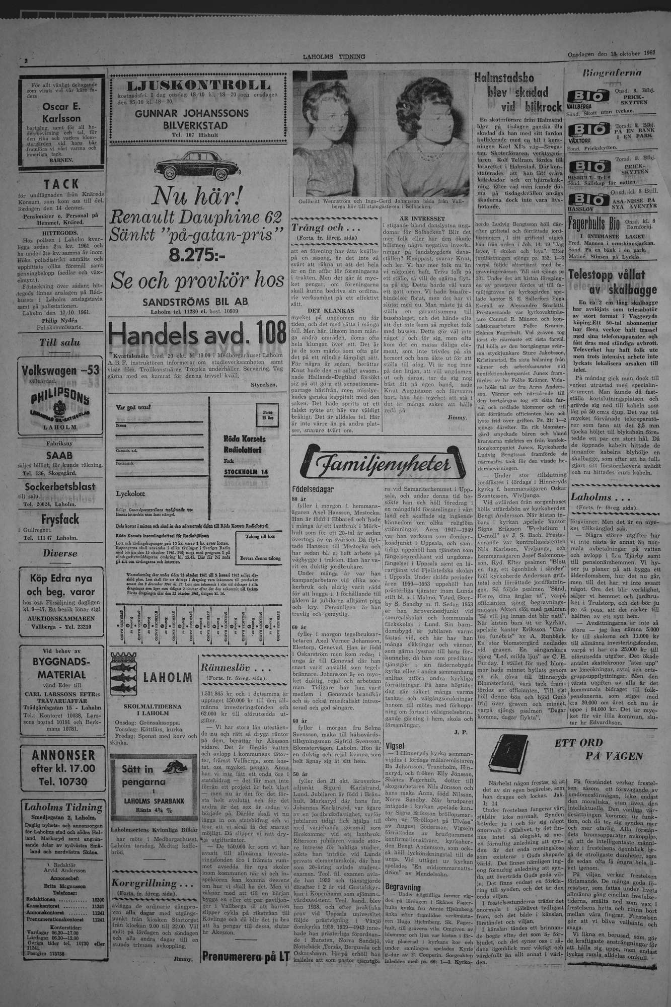 Laholms Tidning Onsdag 18 oktober 1961, sida 2
