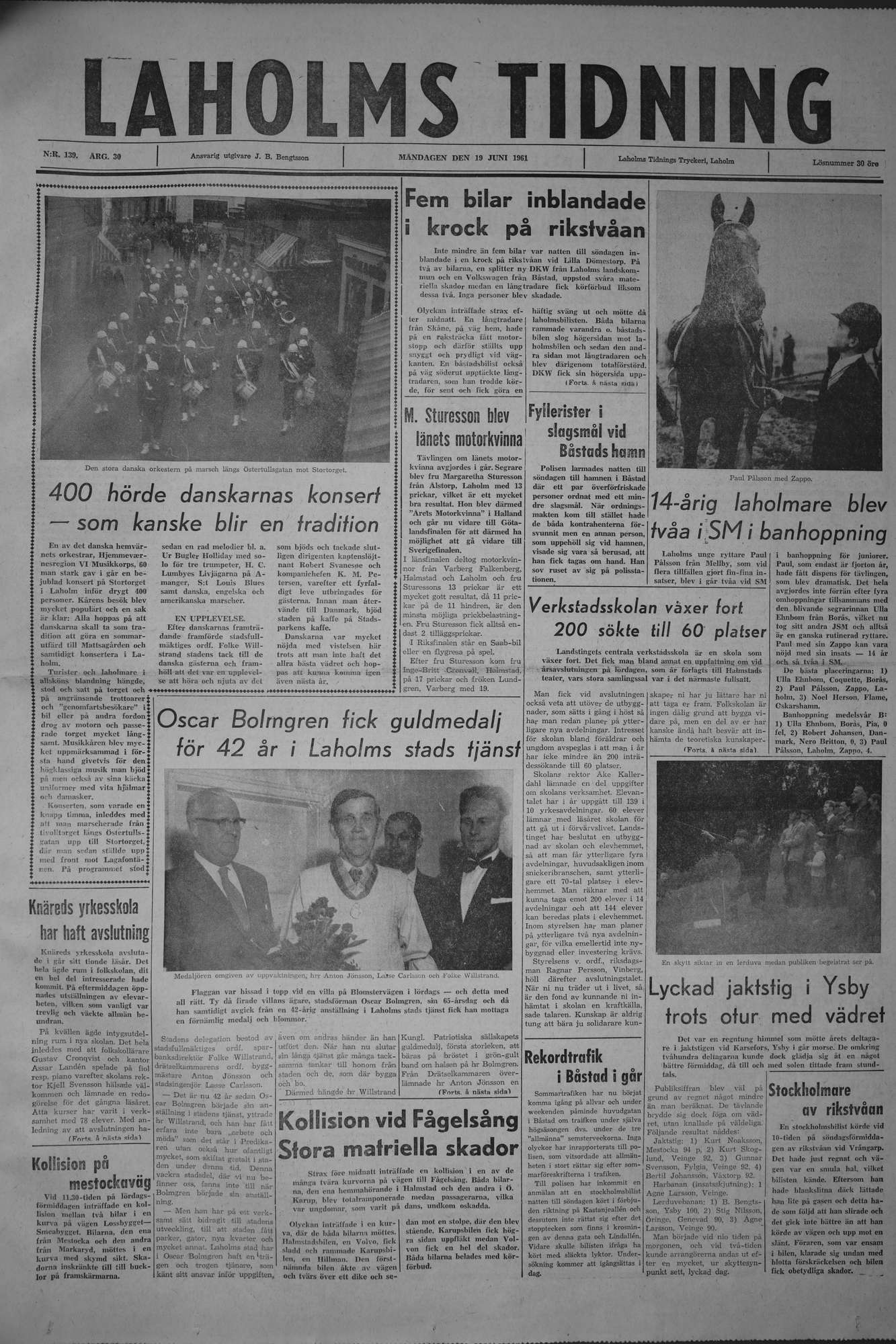 Laholms Tidning Måndag 19 juni 1961, sida 1