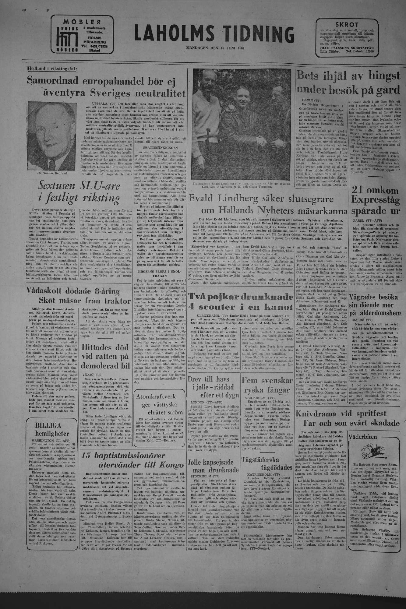 Laholms Tidning Måndag 19 juni 1961, sida 8