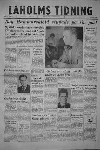Förstasidan, Tisdag 19 september 1961