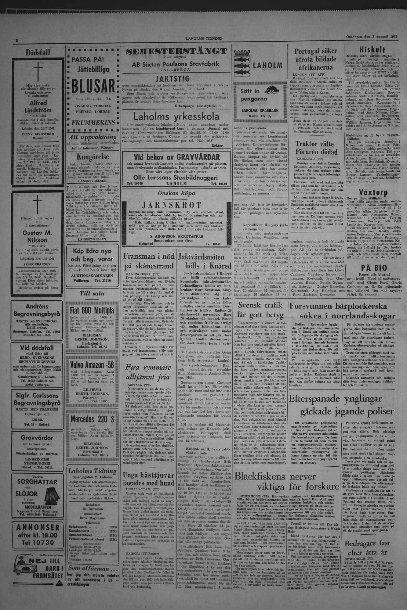 Laholms Tidning Onsdag 2 augusti 1961, sida 2