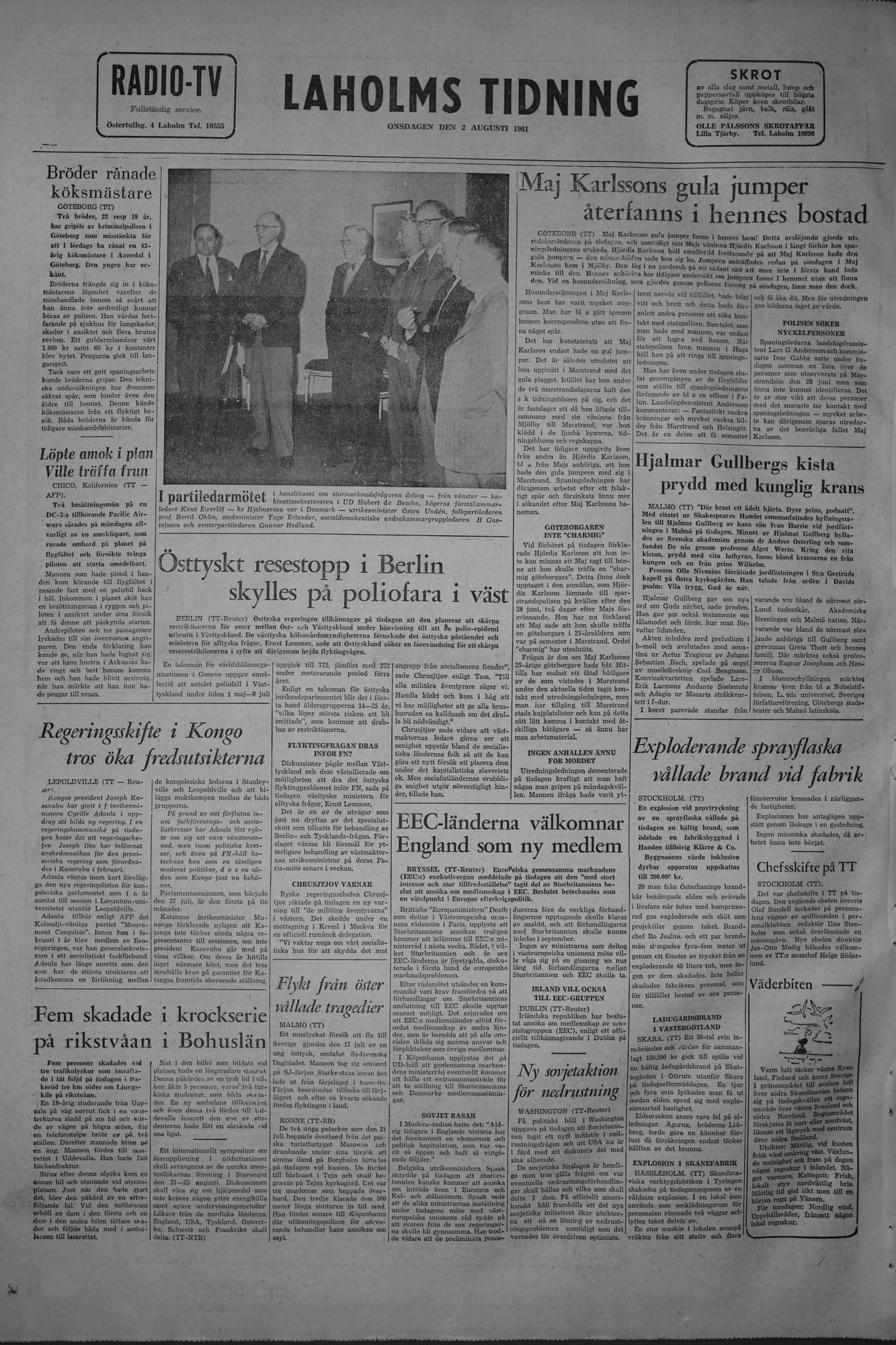 Laholms Tidning Onsdag 2 augusti 1961, sida 8