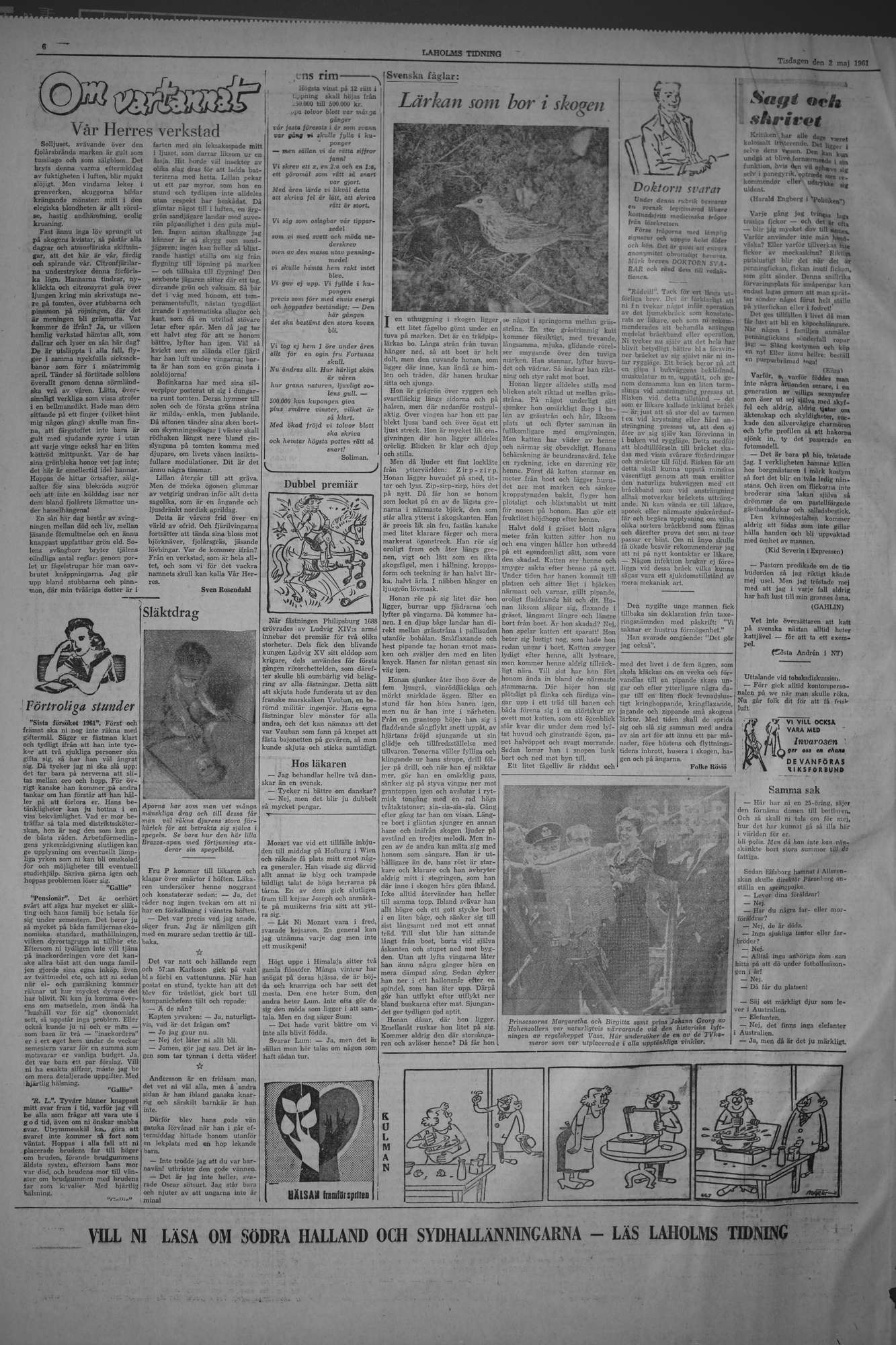 Laholms Tidning Tisdag 2 maj 1961, sida 6