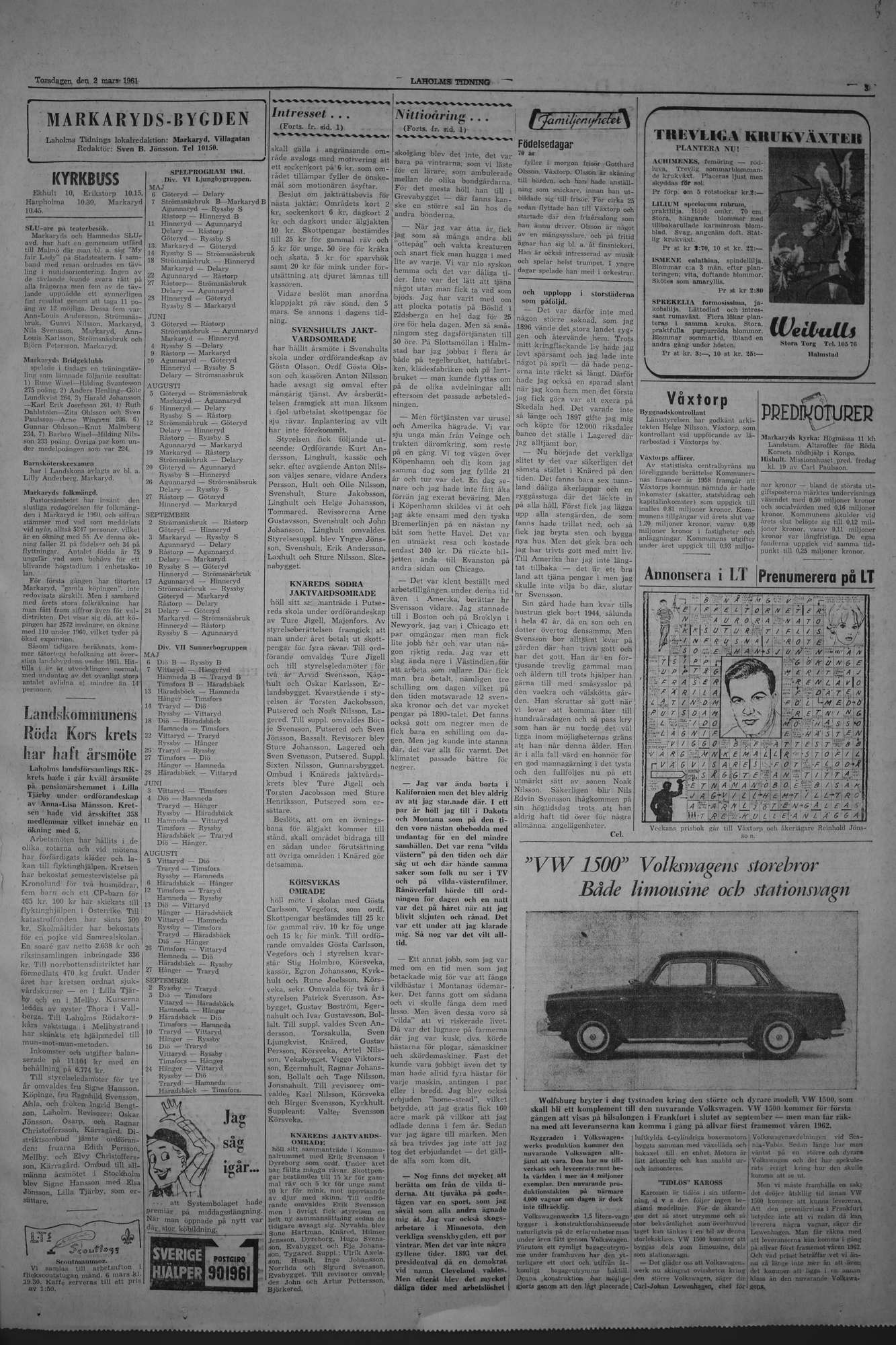 Laholms Tidning Torsdag 2 mars 1961, sida 3