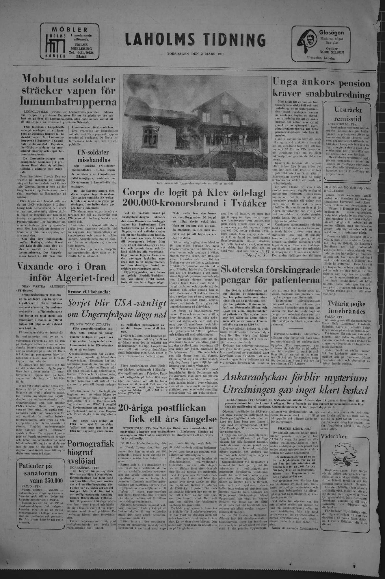Laholms Tidning Torsdag 2 mars 1961, sida 8