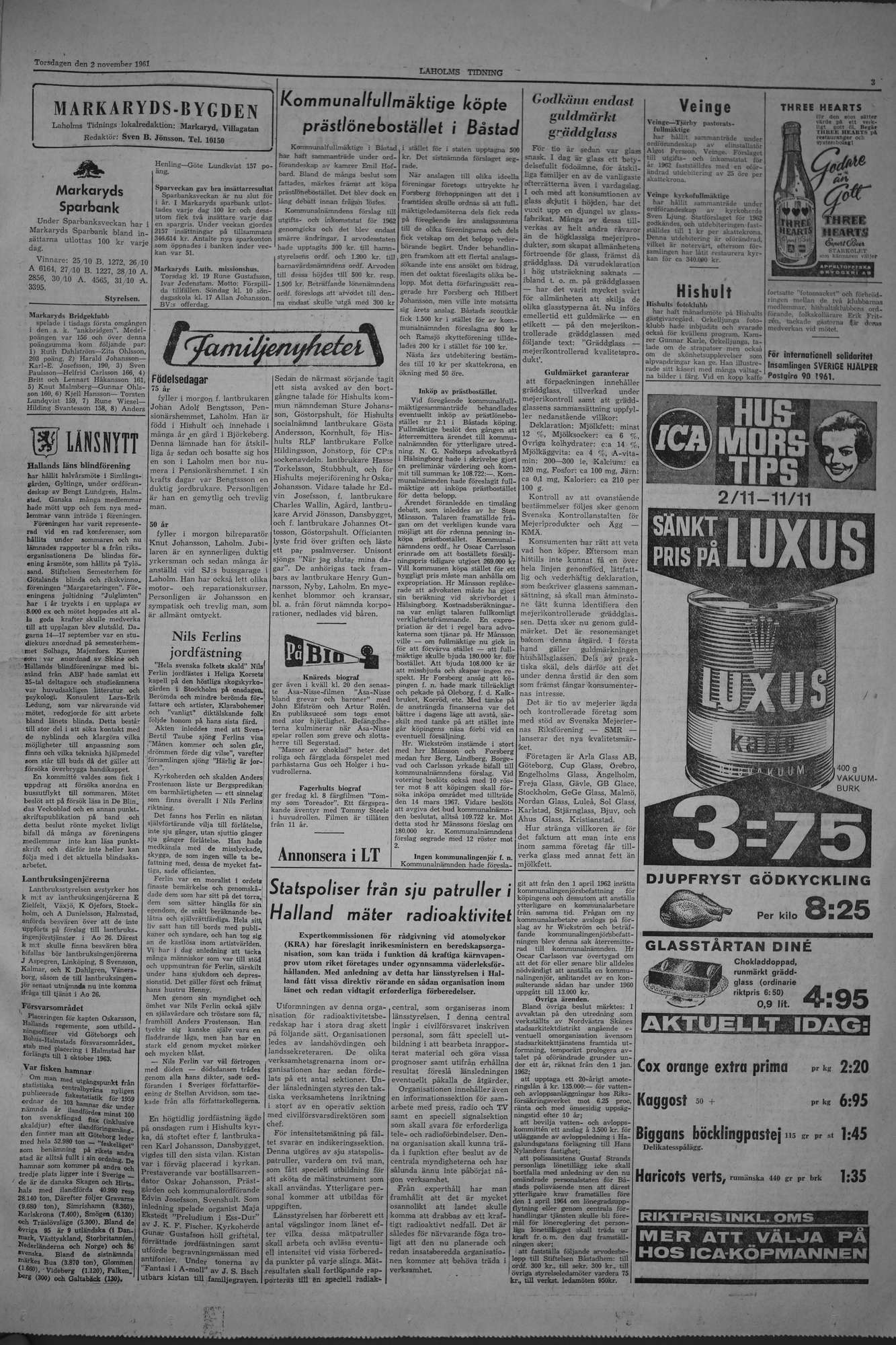 Laholms Tidning Torsdag 2 november 1961, sida 3