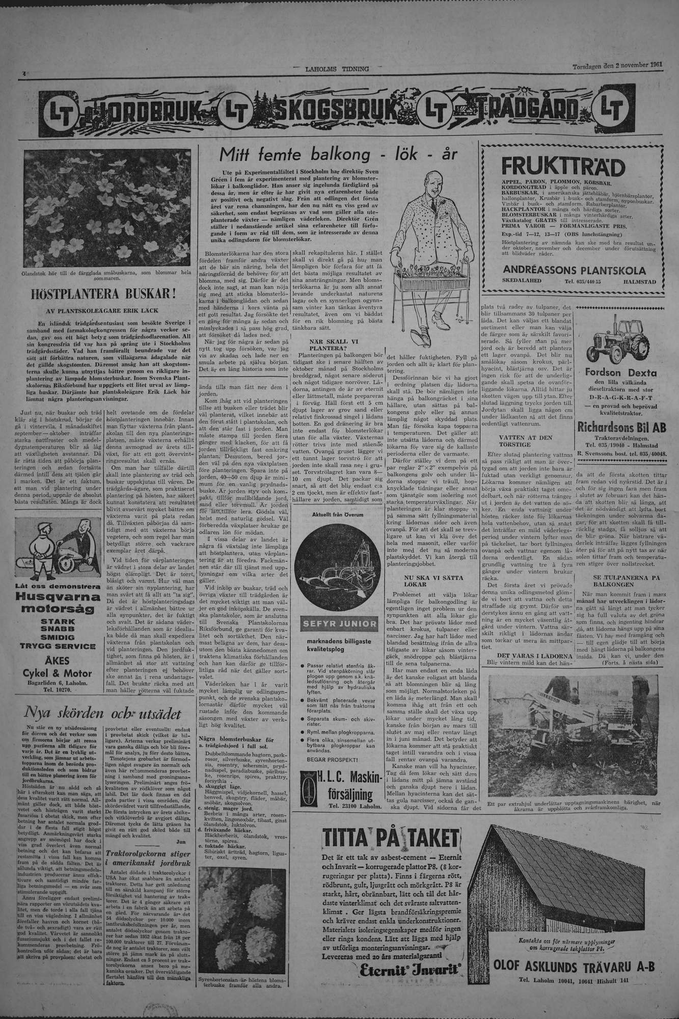 Laholms Tidning Torsdag 2 november 1961, sida 4