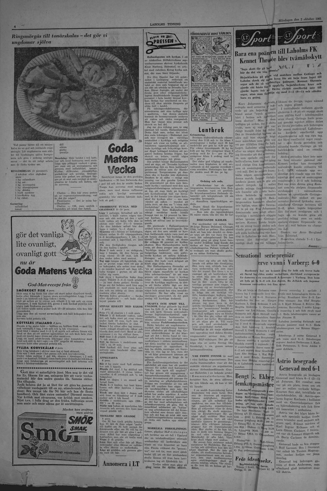 Laholms Tidning Måndag 2 oktober 1961, sida 4