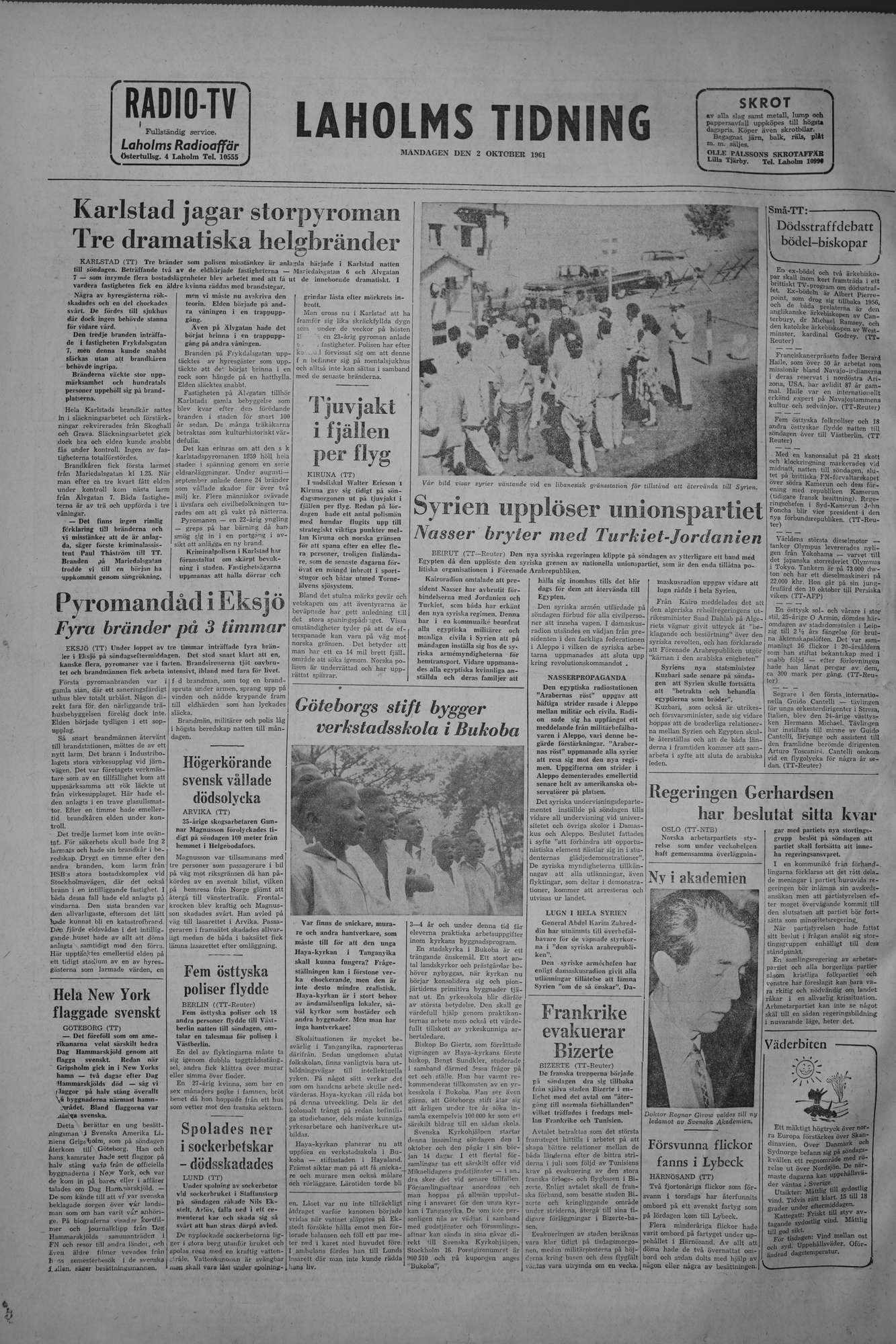 Laholms Tidning Måndag 2 oktober 1961, sida 8