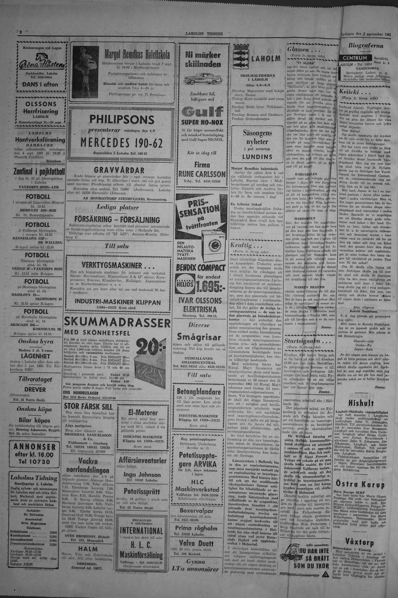 Laholms Tidning Lördag 2 september 1961, sida 2