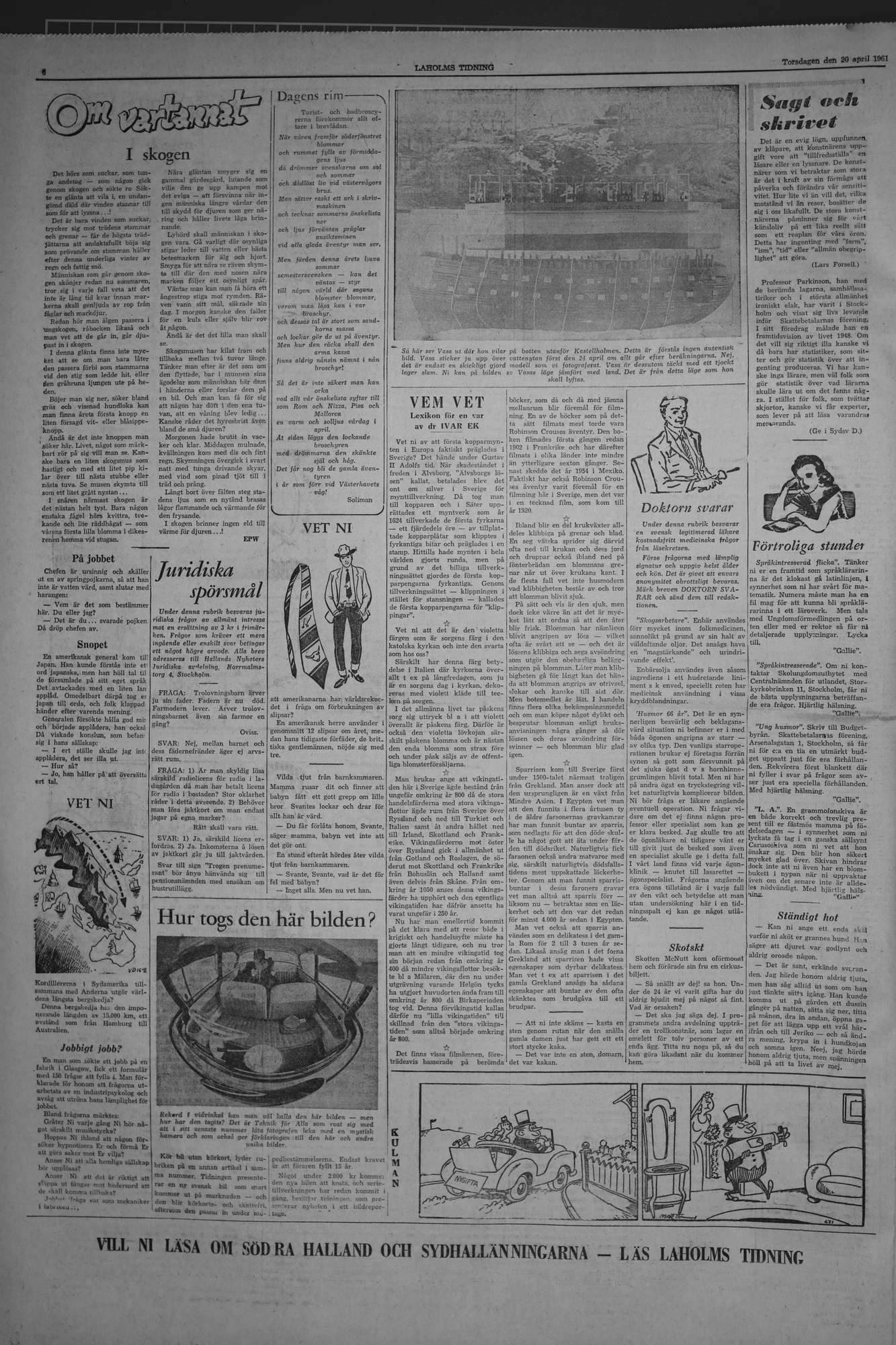 Laholms Tidning Torsdag 20 april 1961, sida 6