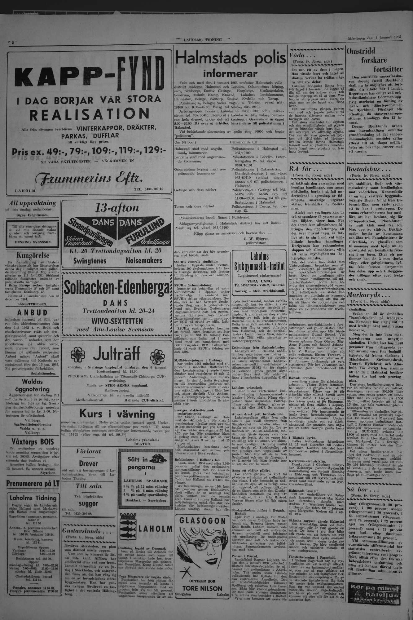 Laholms Tidning Måndag 4 januari 1965, sida 2