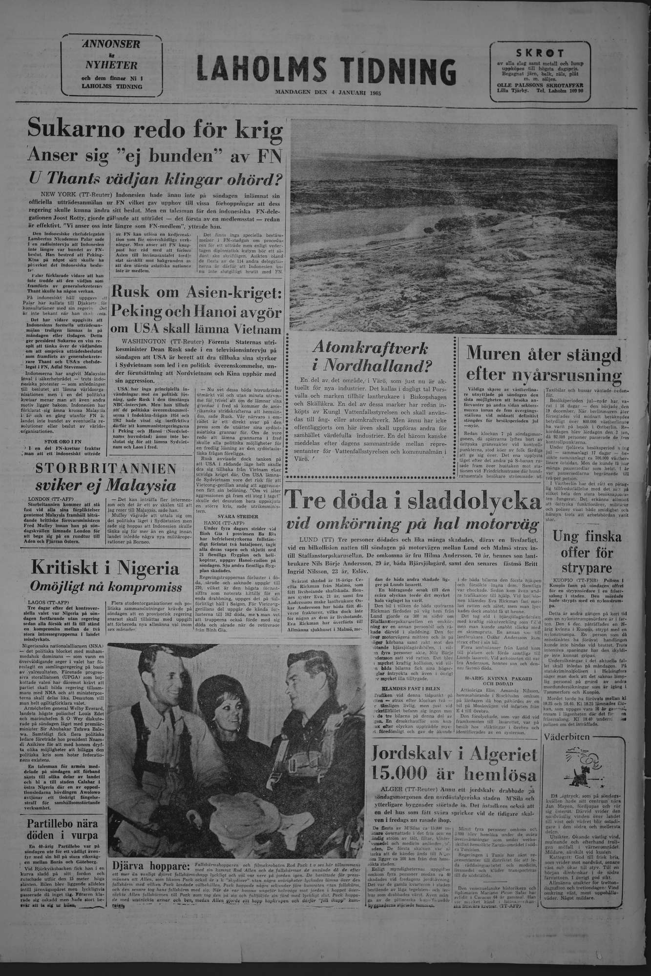 Laholms Tidning Måndag 4 januari 1965, sida 8