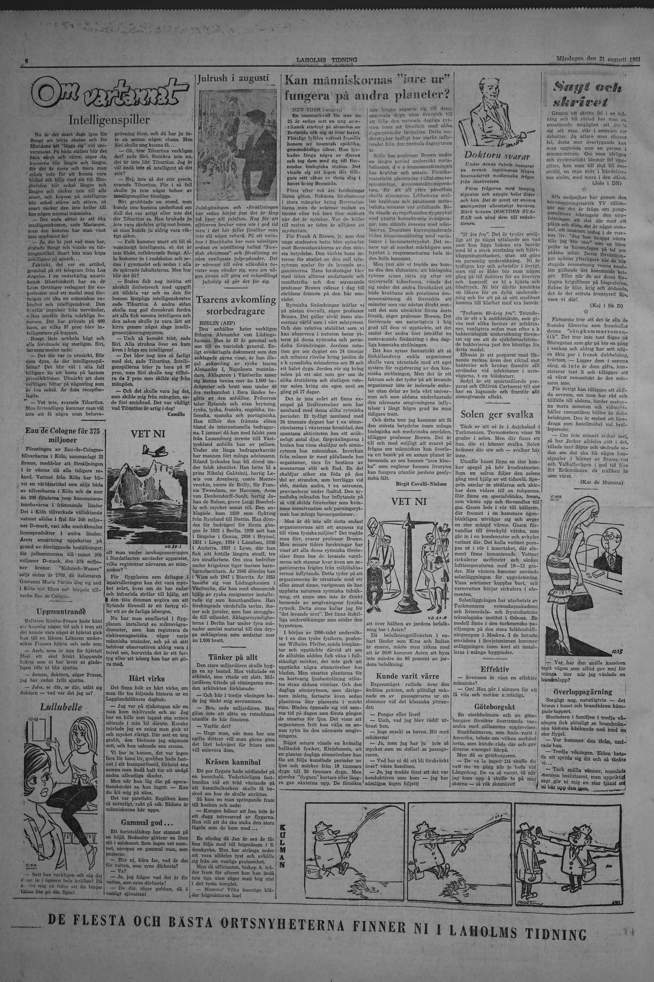 Laholms Tidning Måndag 21 augusti 1961, sida 6