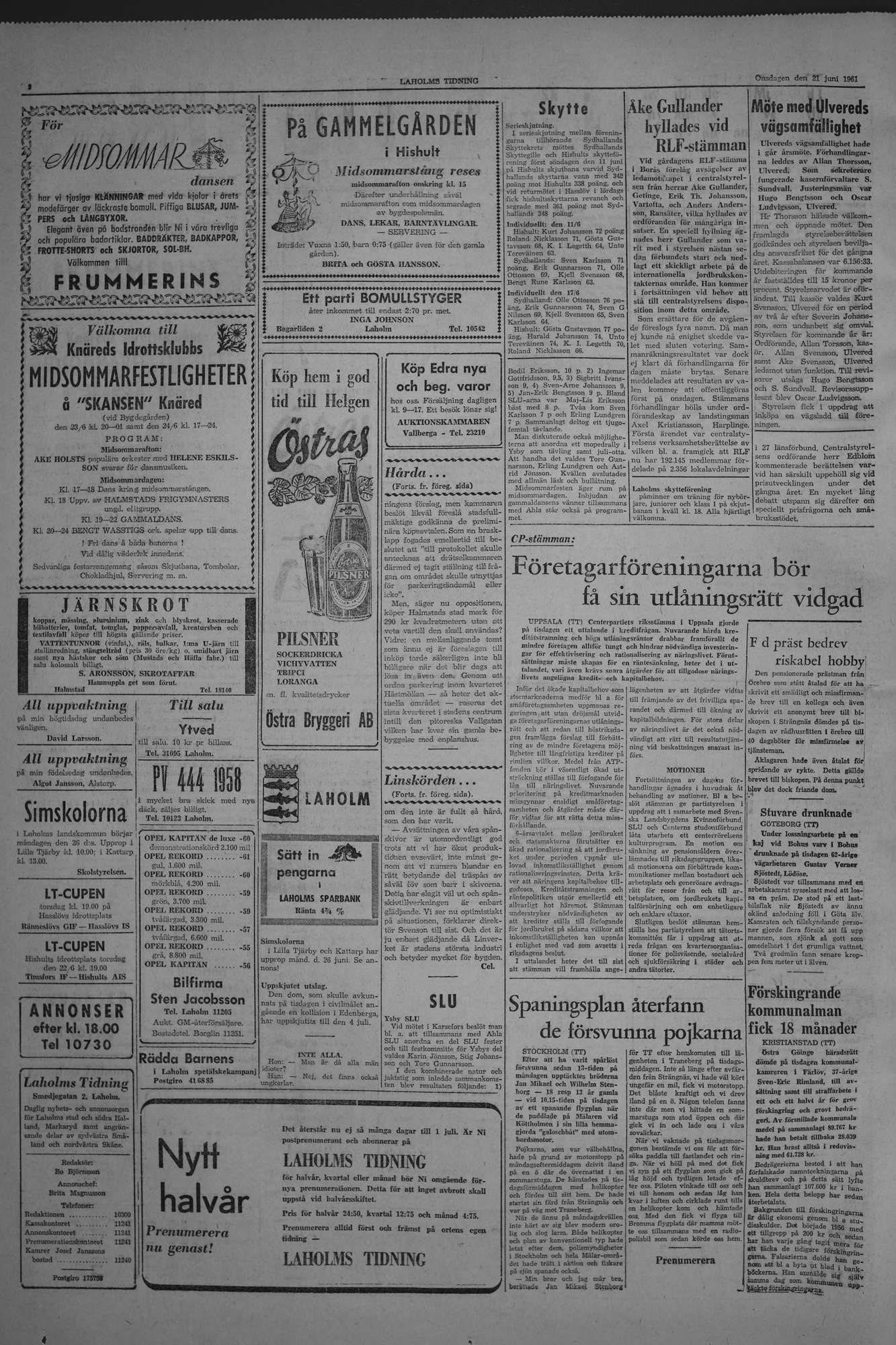 Laholms Tidning Onsdag 21 juni 1961, sida 2