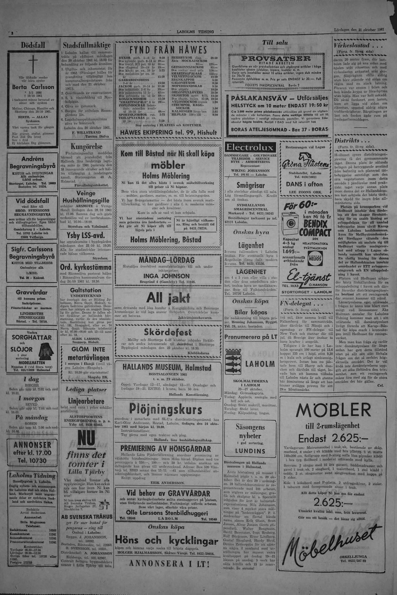 Laholms Tidning Lördag 21 oktober 1961, sida 2