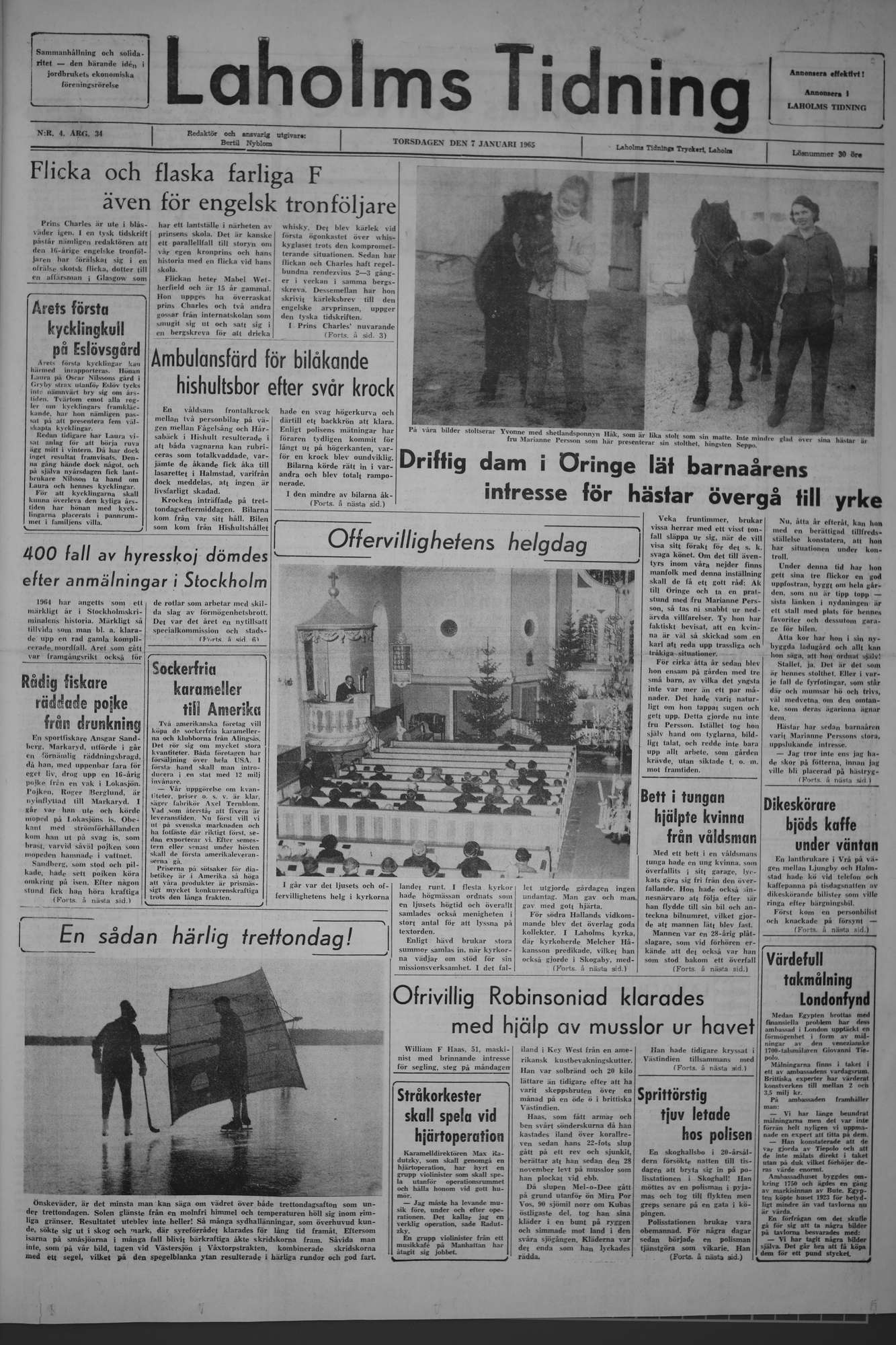 Laholms Tidning Torsdag 7 januari 1965, sida 1