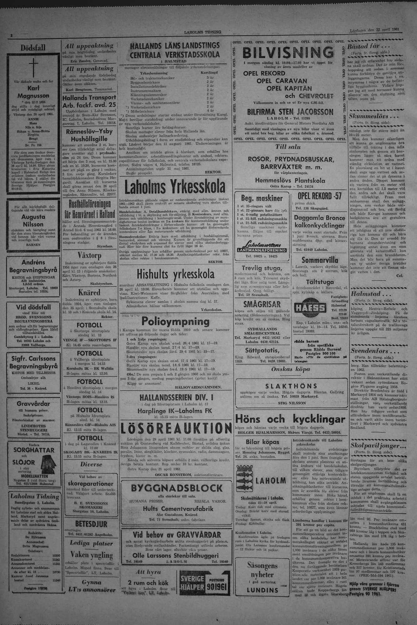 Laholms Tidning Lördag 22 april 1961, sida 2