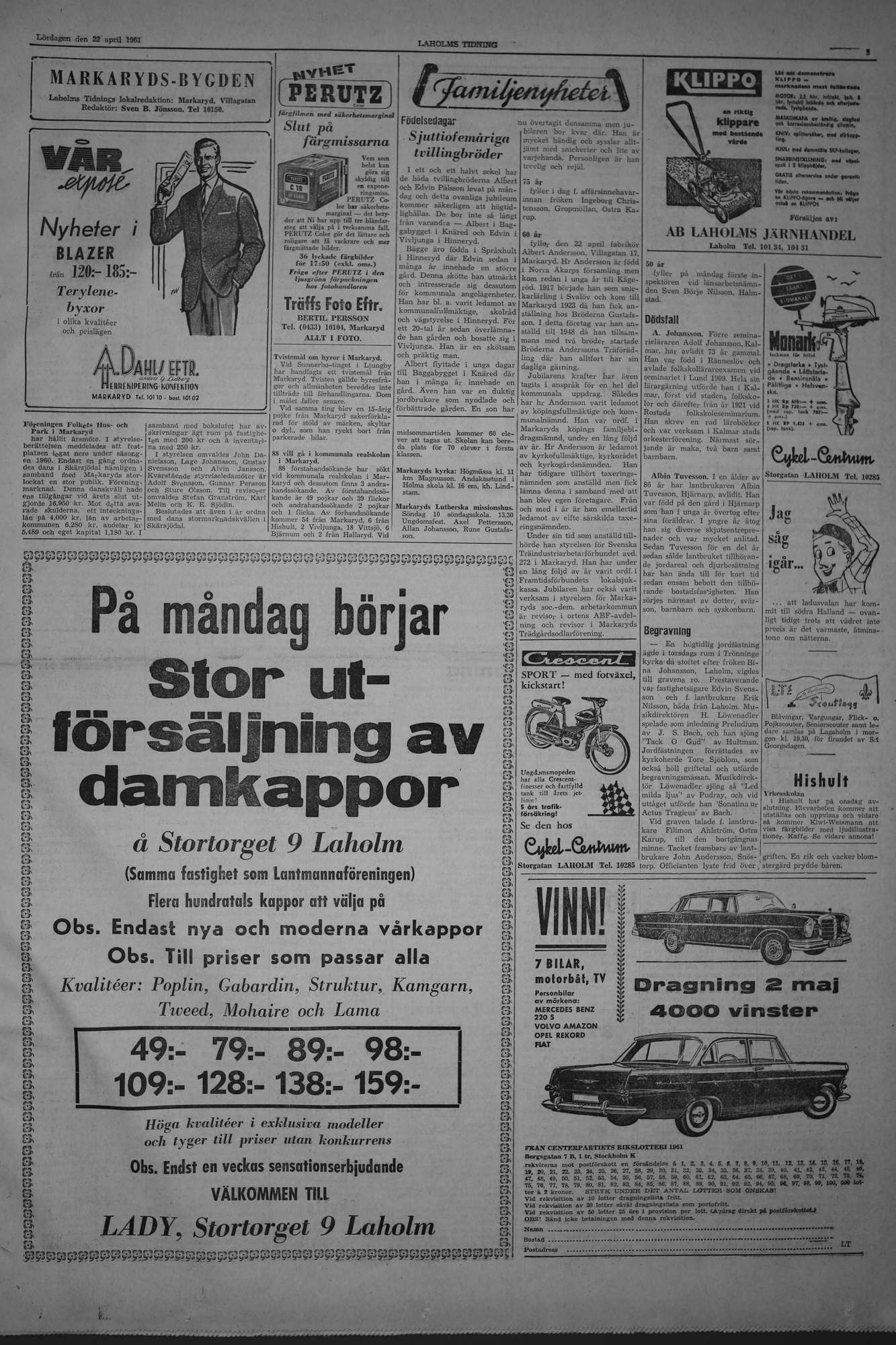 Laholms Tidning Lördag 22 april 1961, sida 3