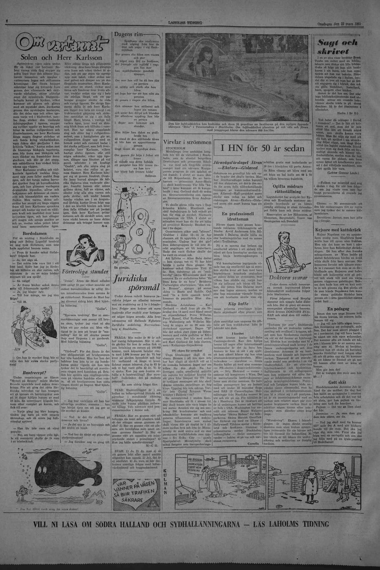 Laholms Tidning Onsdag 22 mars 1961, sida 6