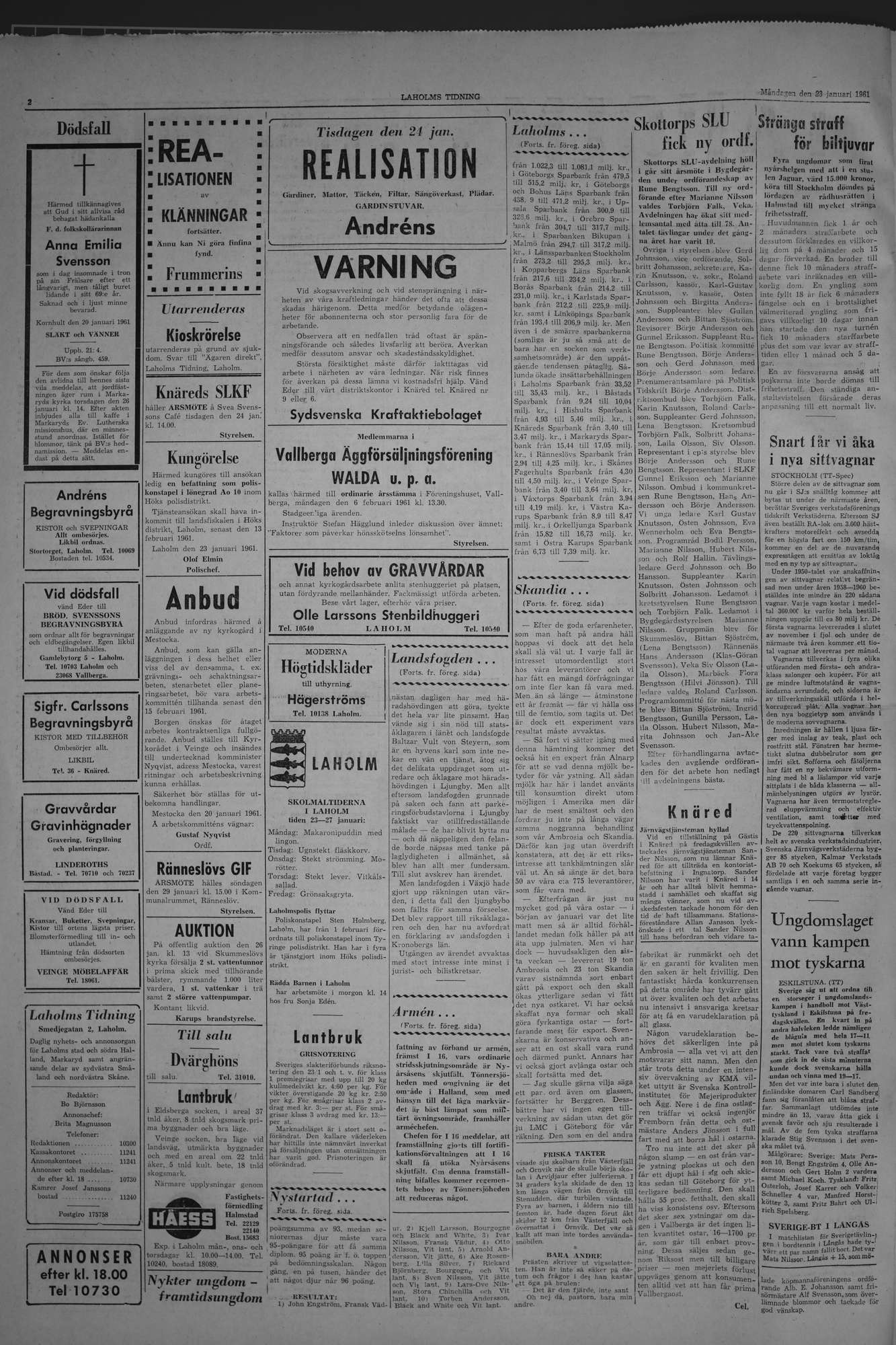 Laholms Tidning Måndag 23 januari 1961, sida 2