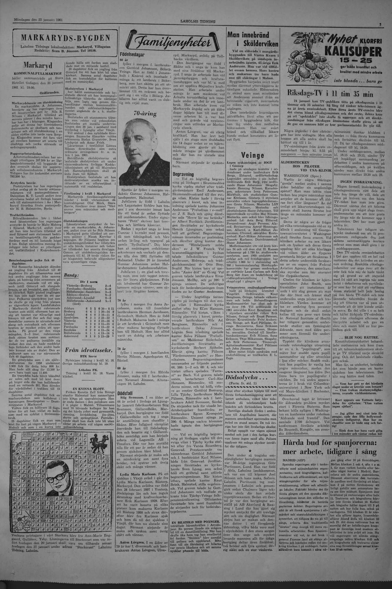 Laholms Tidning Måndag 23 januari 1961, sida 3