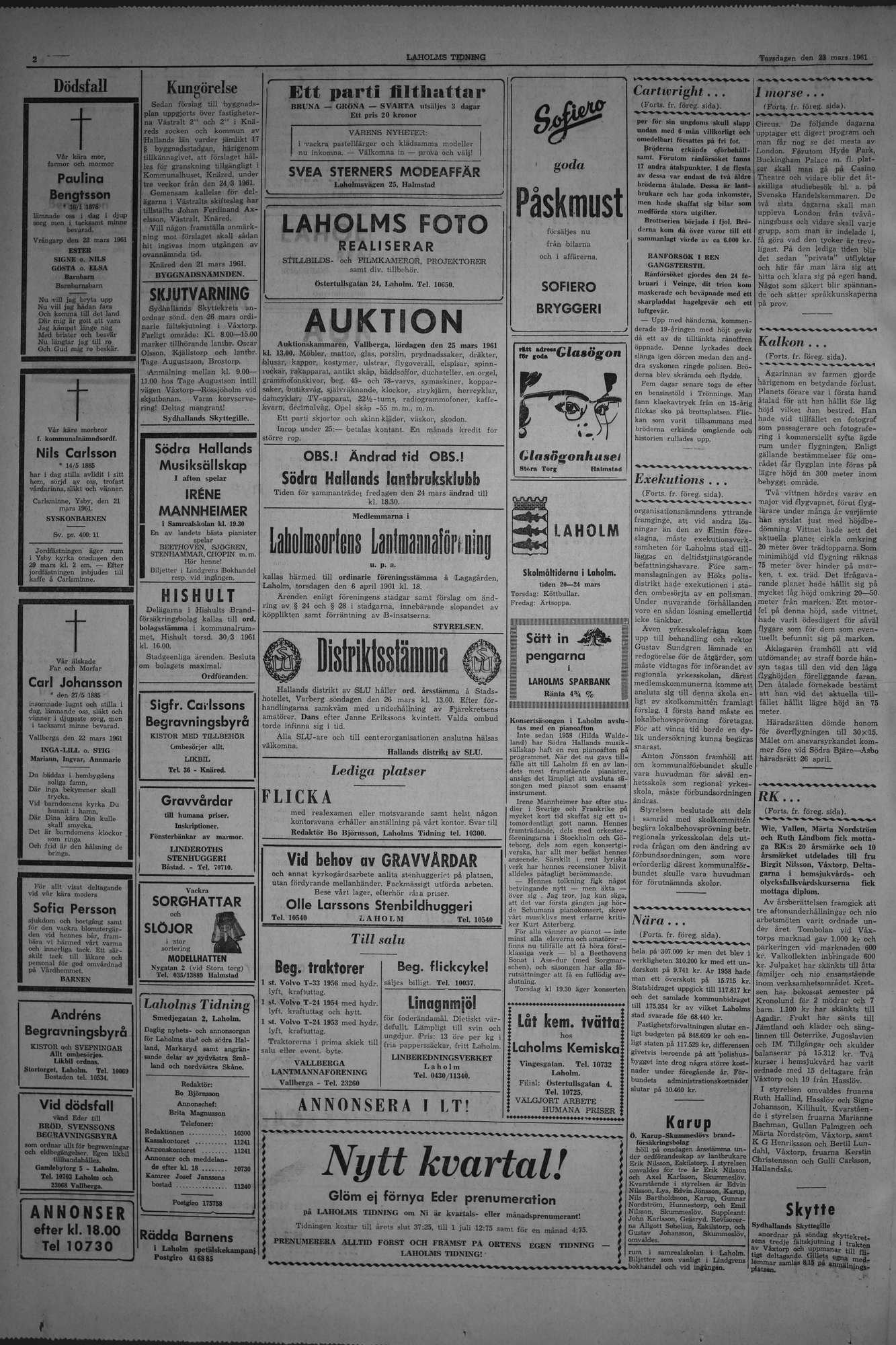 Laholms Tidning Torsdag 23 mars 1961, sida 2