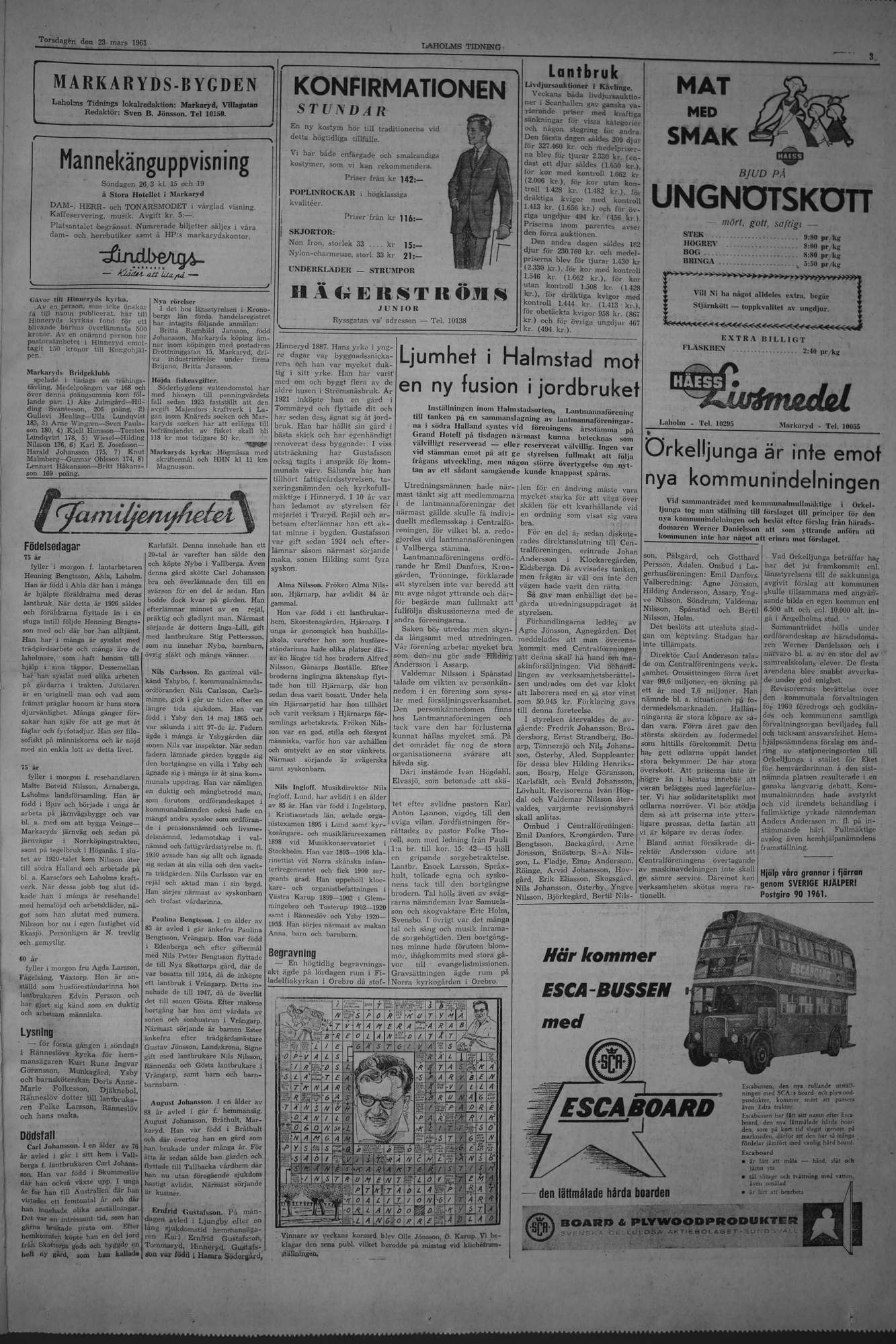 Laholms Tidning Torsdag 23 mars 1961, sida 3