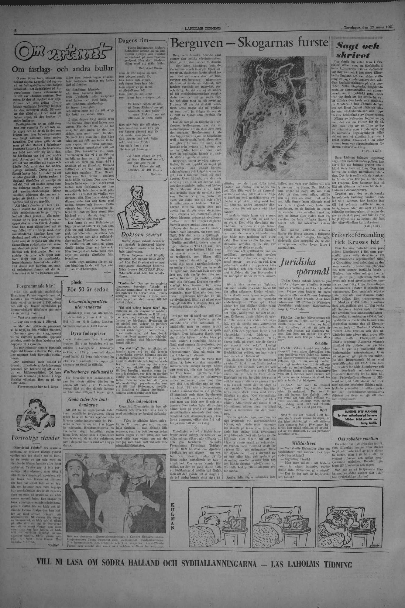 Laholms Tidning Torsdag 23 mars 1961, sida 6