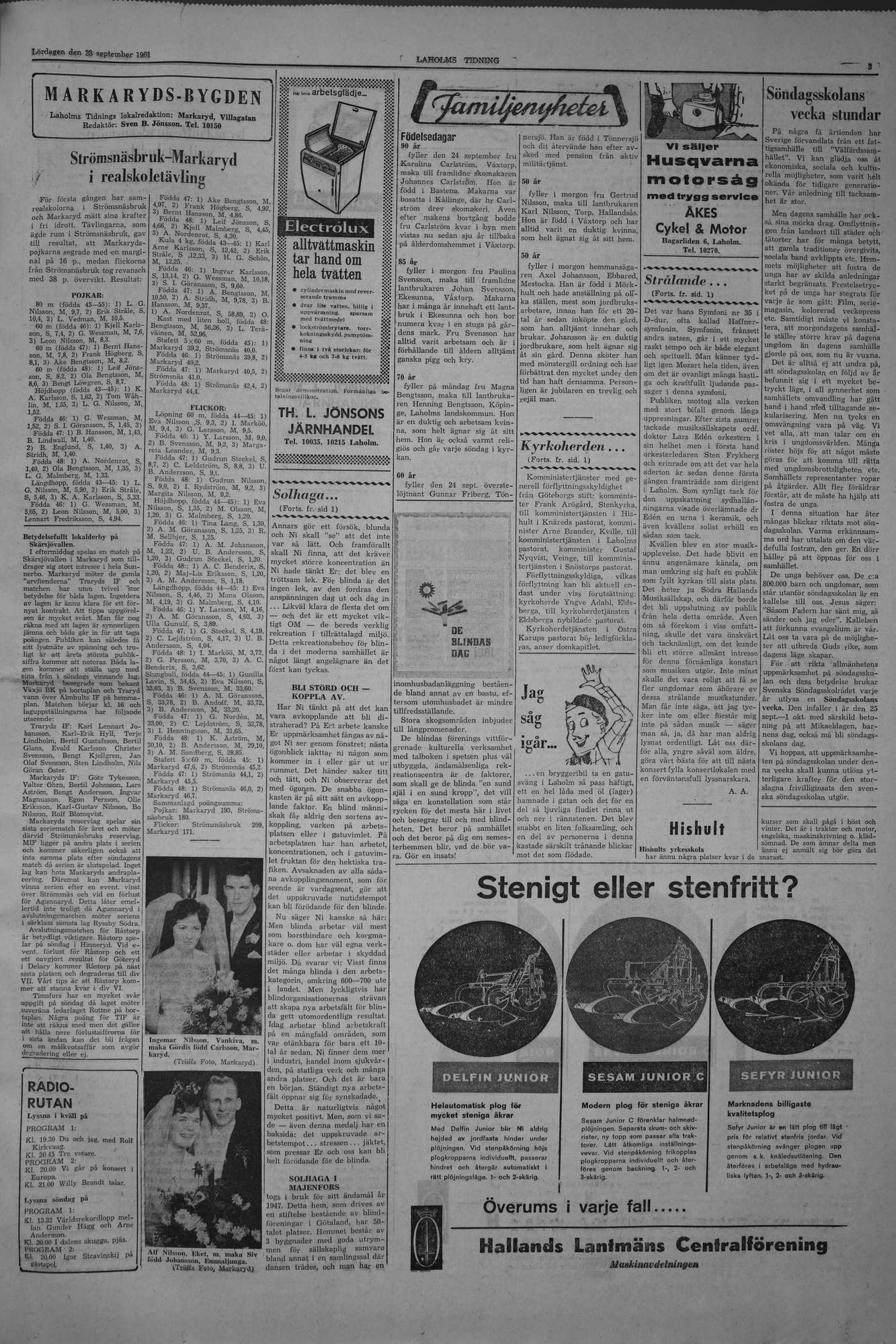 Laholms Tidning Lördag 23 september 1961, sida 3
