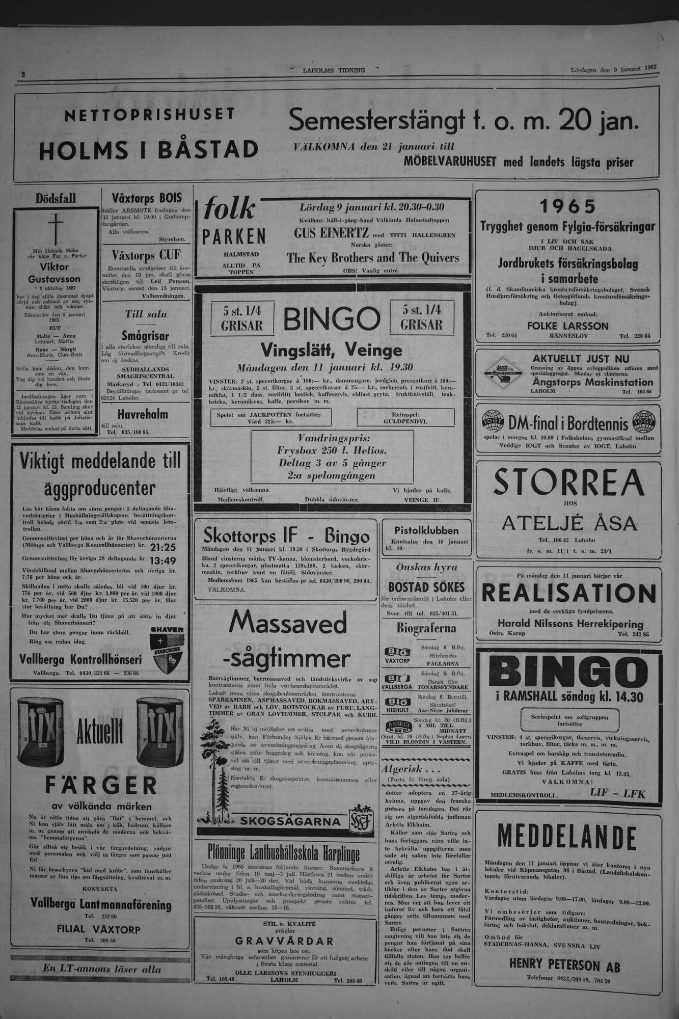 Laholms Tidning Lördag 9 januari 1965, sida 2