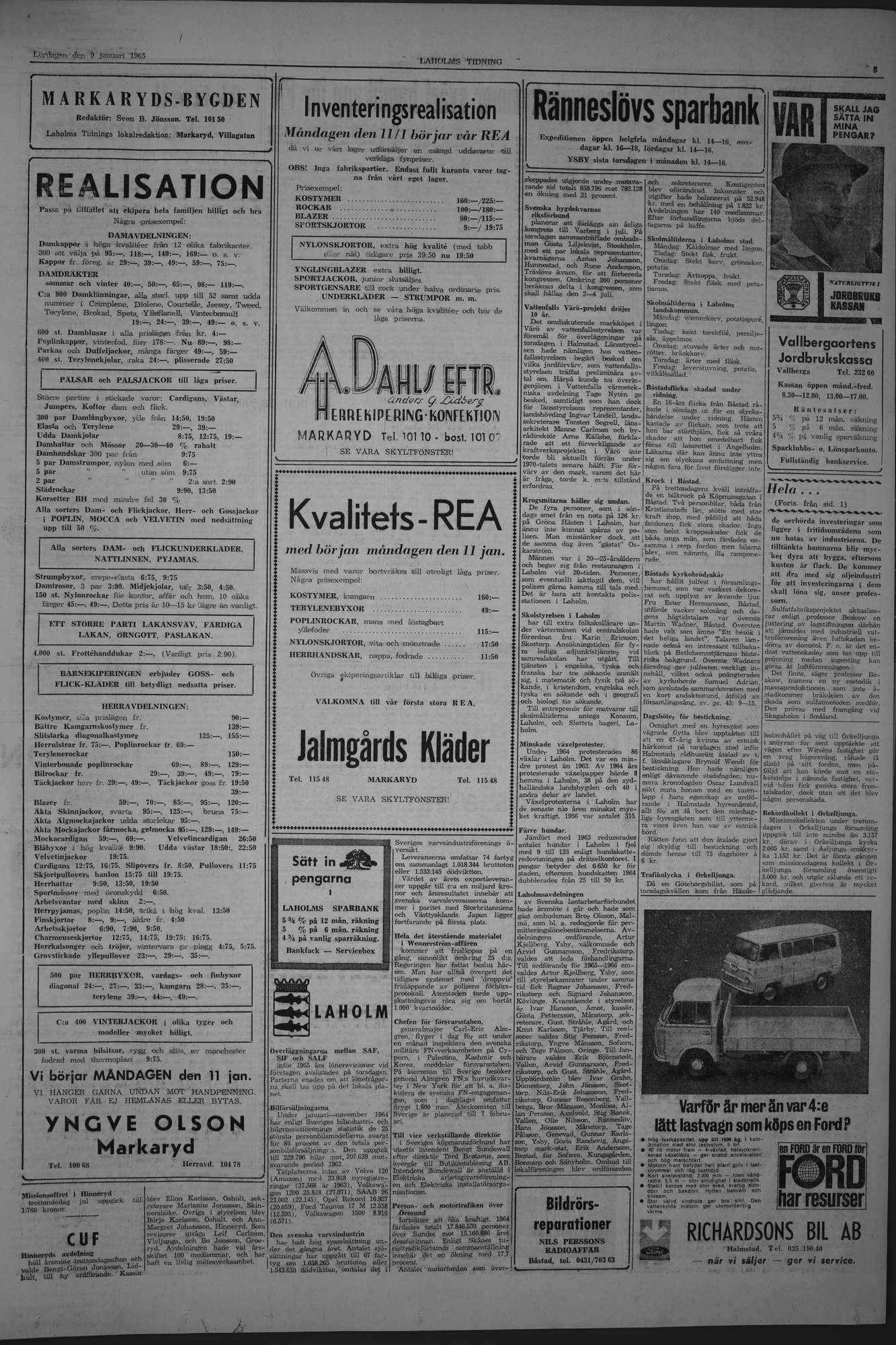 Laholms Tidning Lördag 9 januari 1965, sida 3